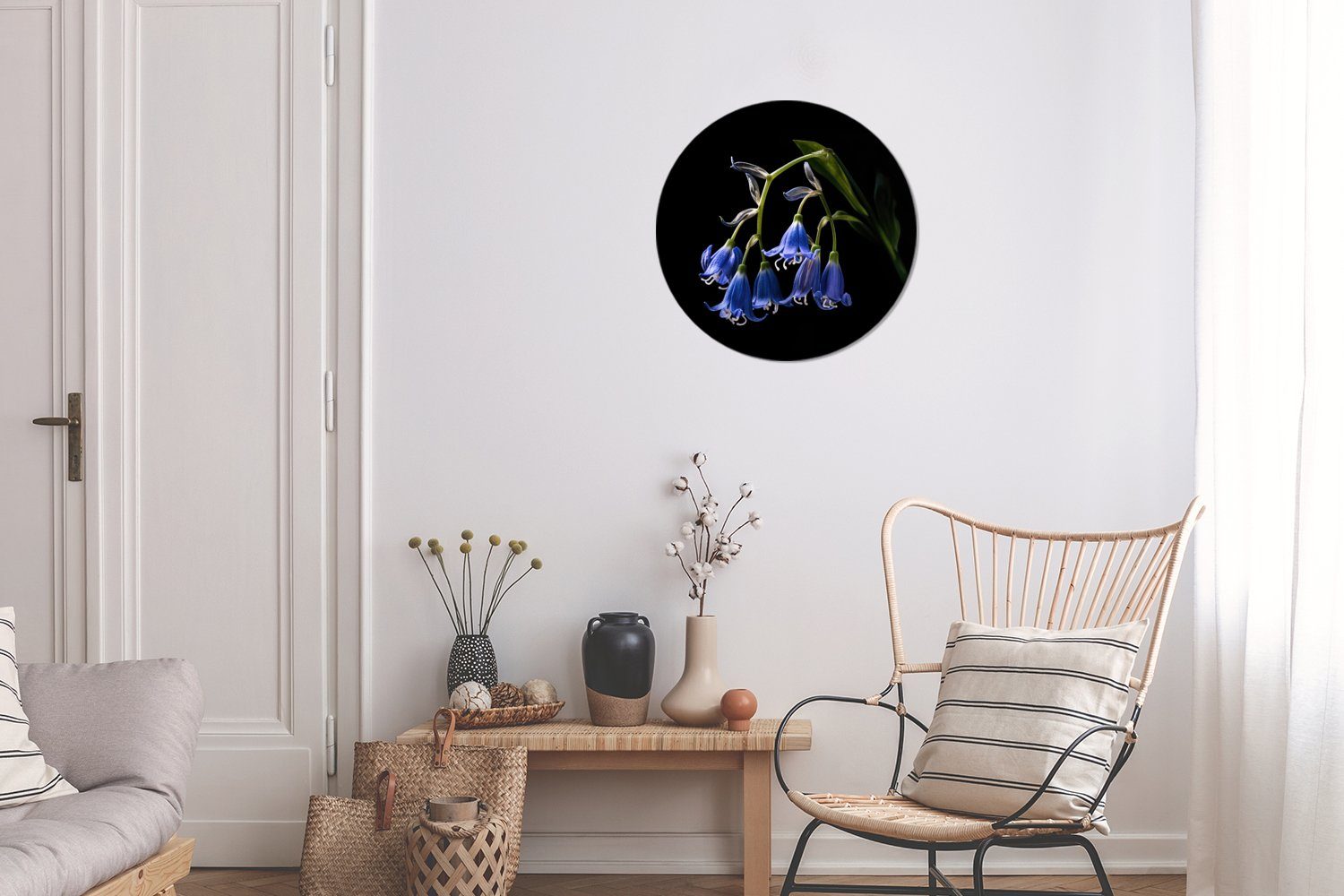 (1 Rundes Blumen Gemälde - St), - Natur Hyazinthe Blau cm MuchoWow - Wohnzimmer, Kreis - 30x30 Wandbild, Schwarz, Forex, Wanddekoration
