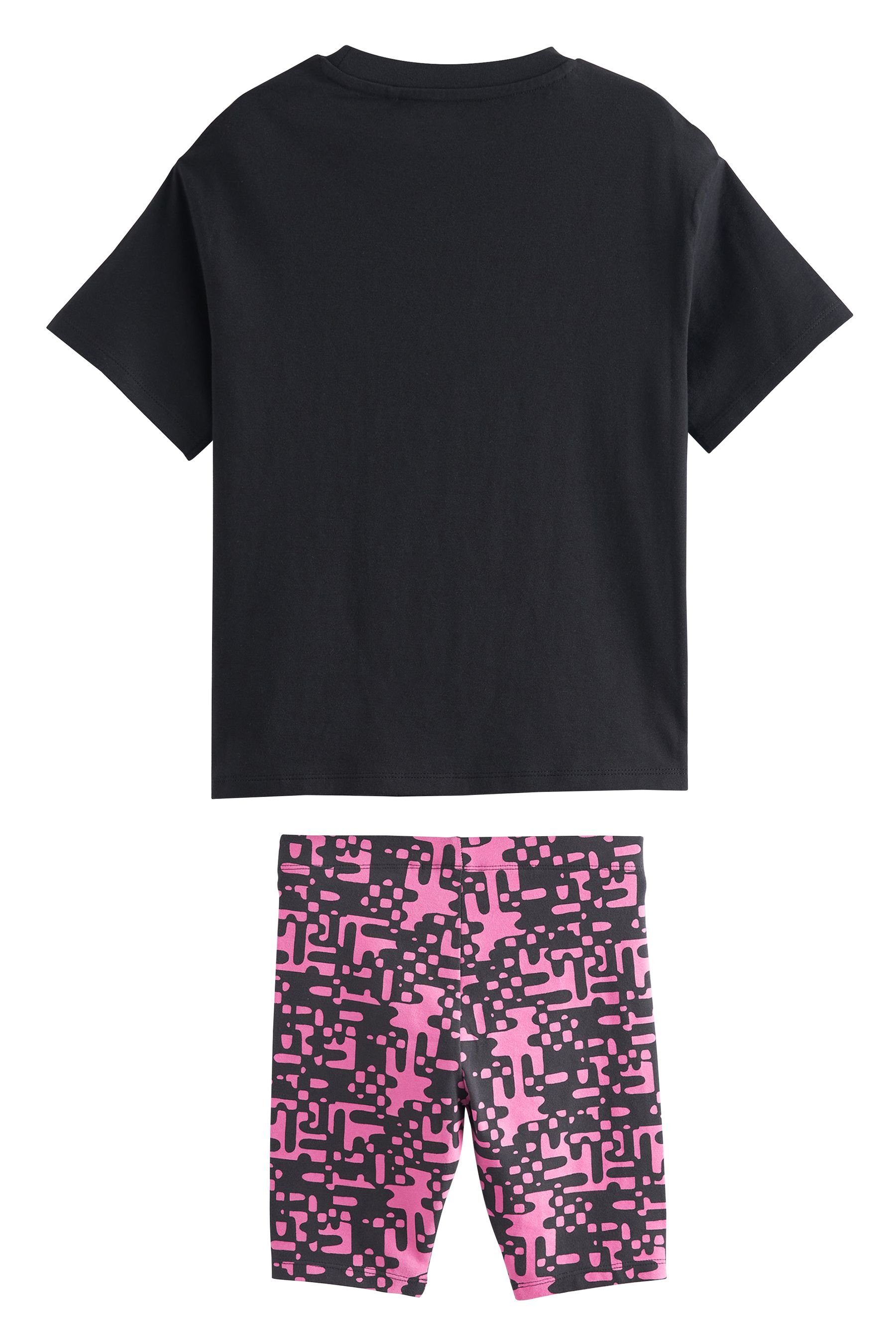 Next T-Shirt T-Shirt Radlershorts & Glitch/Smile-Print und Shorts mit (2-tlg)