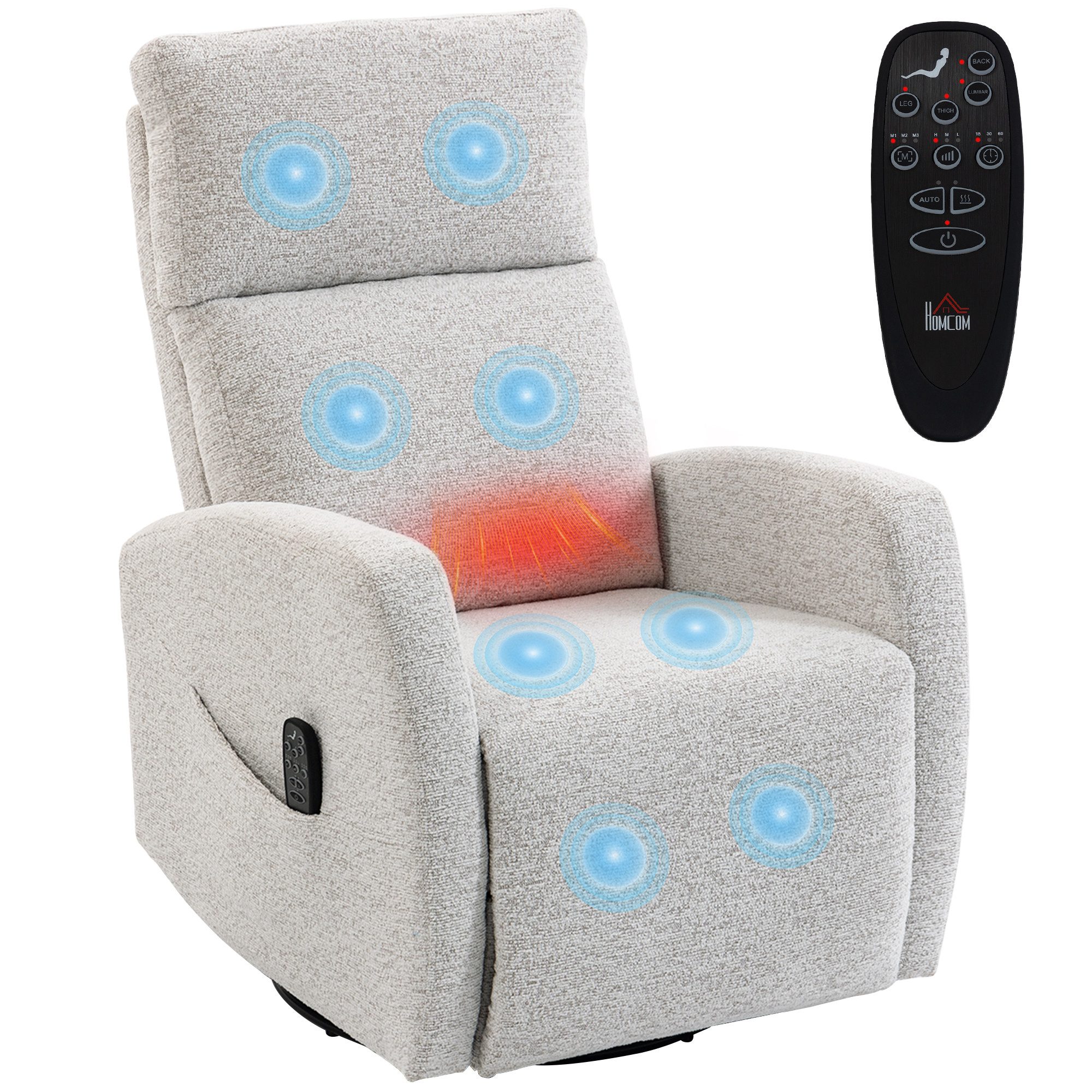 BAYMATE Massagesessel Massagesessel mit Heizfunktion, Chenille-Bezug (verstellbare Rückenlehne, 360° drehbar, cremefarben)