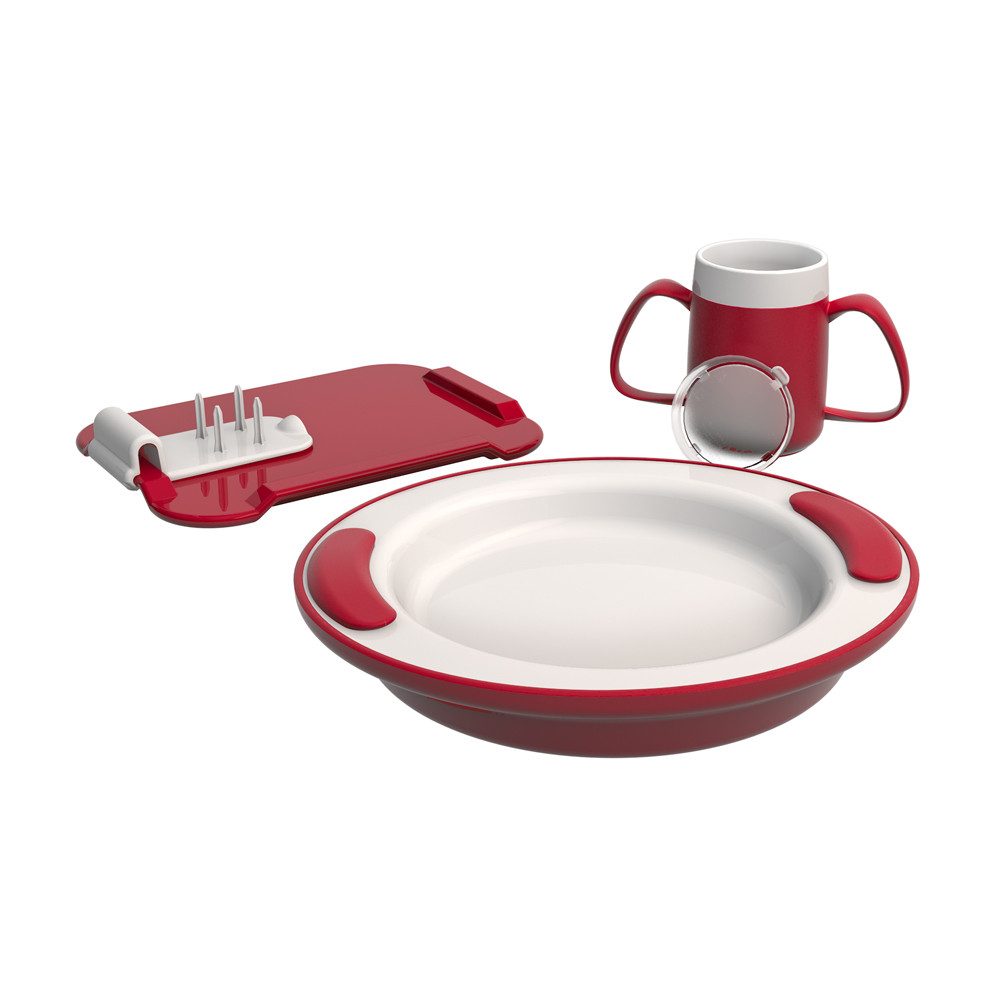 Ornamin Geschirr-Set Demenz-Set Thermo, Pflege-Set (5-tlg), 1 Personen, Qualitätskunststoff, Esshilfe I Trinkhilfe I bruchstabil I Made in Germany