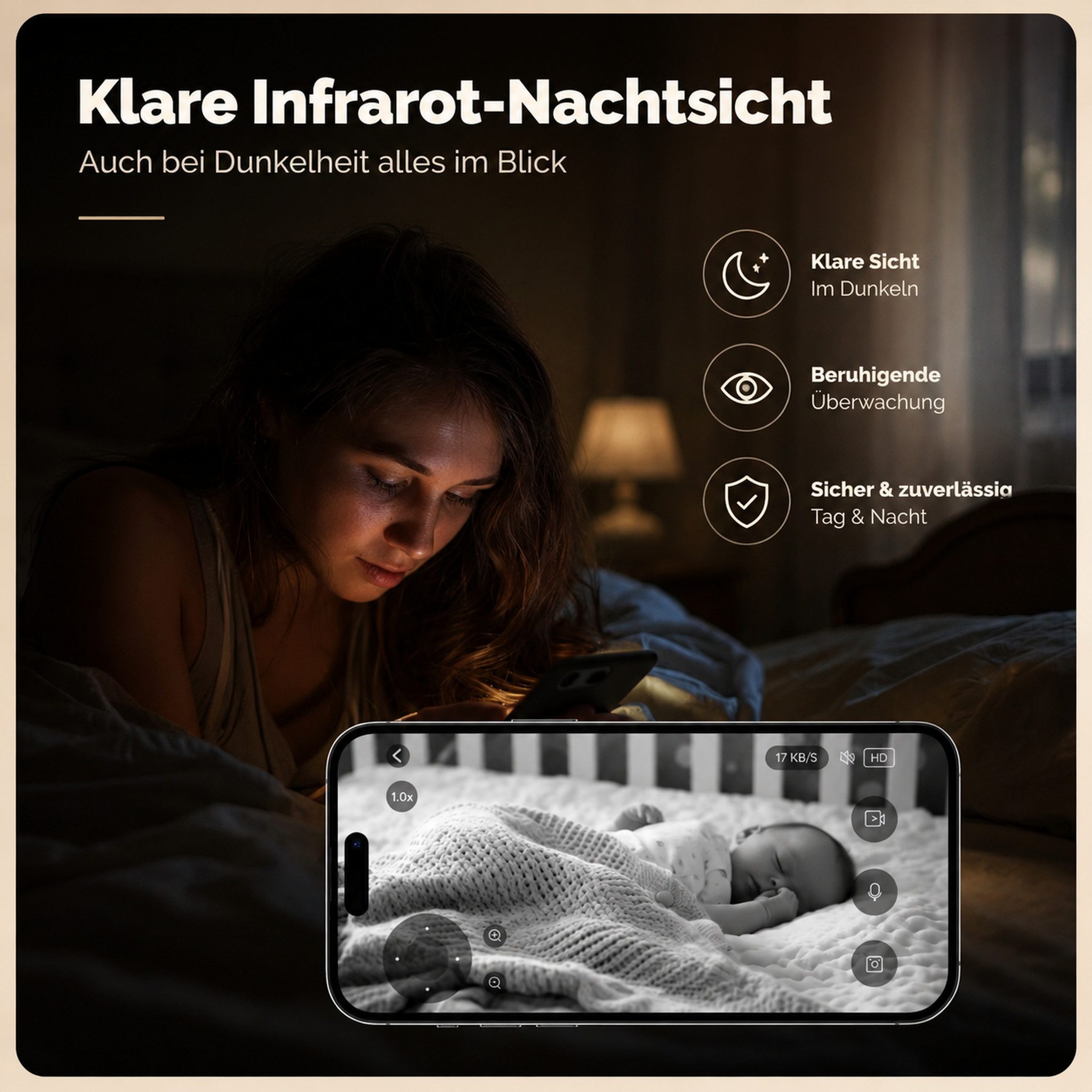 HS.SUPPLY Überwachungskamera 4MP WLAN Überwachungskamera Innen PTZ Nachtsicht App (Innenbereich, Direkt einsatzbereit, 360° schwenkbar, 180° neigbar, Infrarot-Nachtsicht, Privatsphäre-Modus)