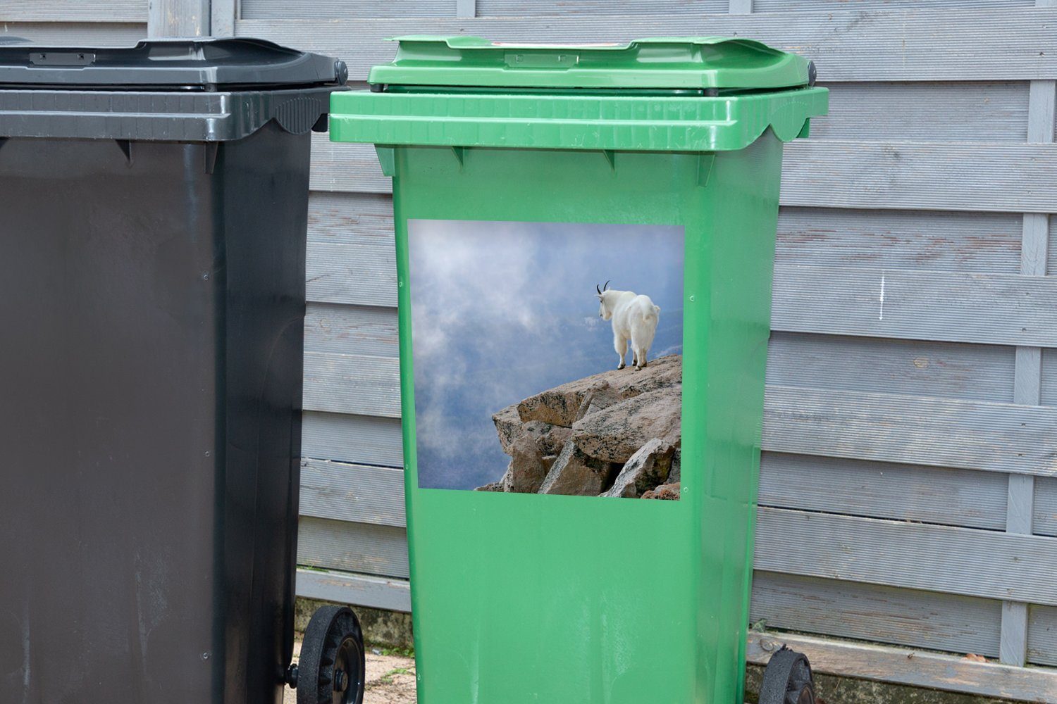 Mülltonne, einer Klippe an MuchoWow St), Abfalbehälter Sticker, Mülleimer-aufkleber, (1 Container, Bergziege Wandsticker Fotodruck