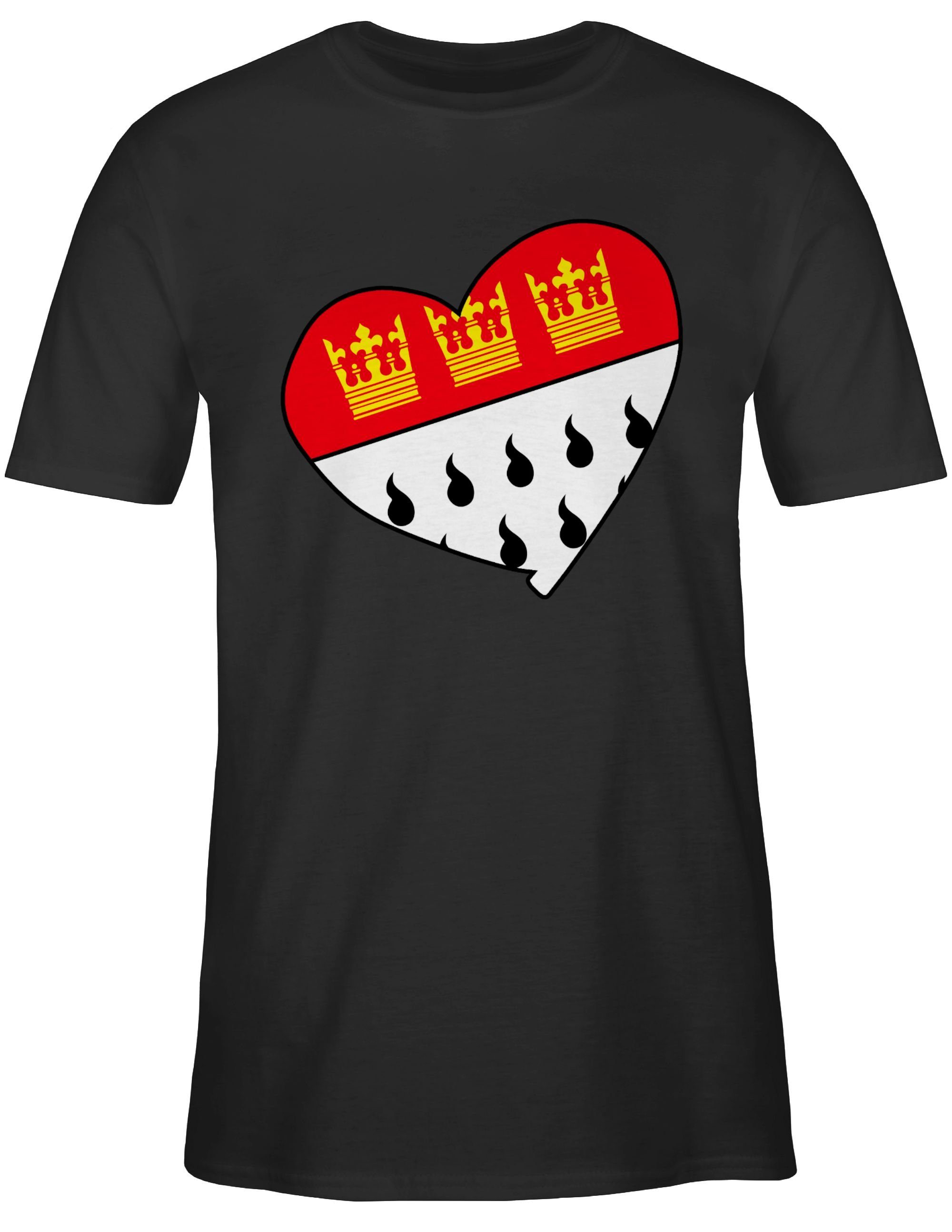 T-Shirt Karneval Wappen Shirtracer Herz 2 Köln & Fasching Schwarz