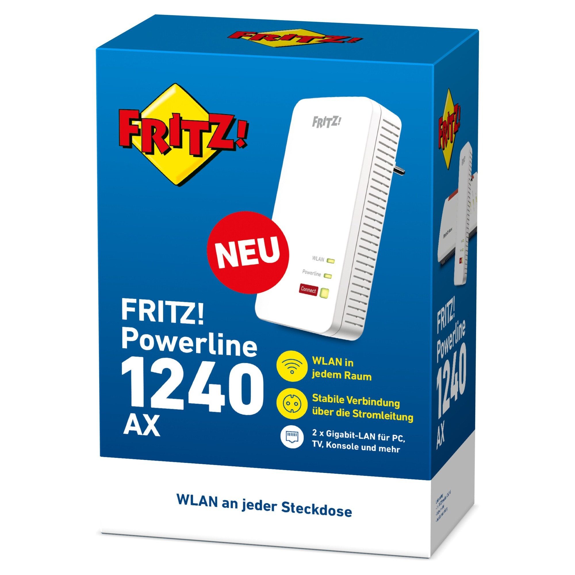 Fritz! FRITZ!Powerline 1240 AX Reichweitenverstärker, Powerline 1.200 MBit/s, Wi-Fi 6 Mesh bis 600 MBit/s, 2x Gigabit-LAN – Bild 5 von 5