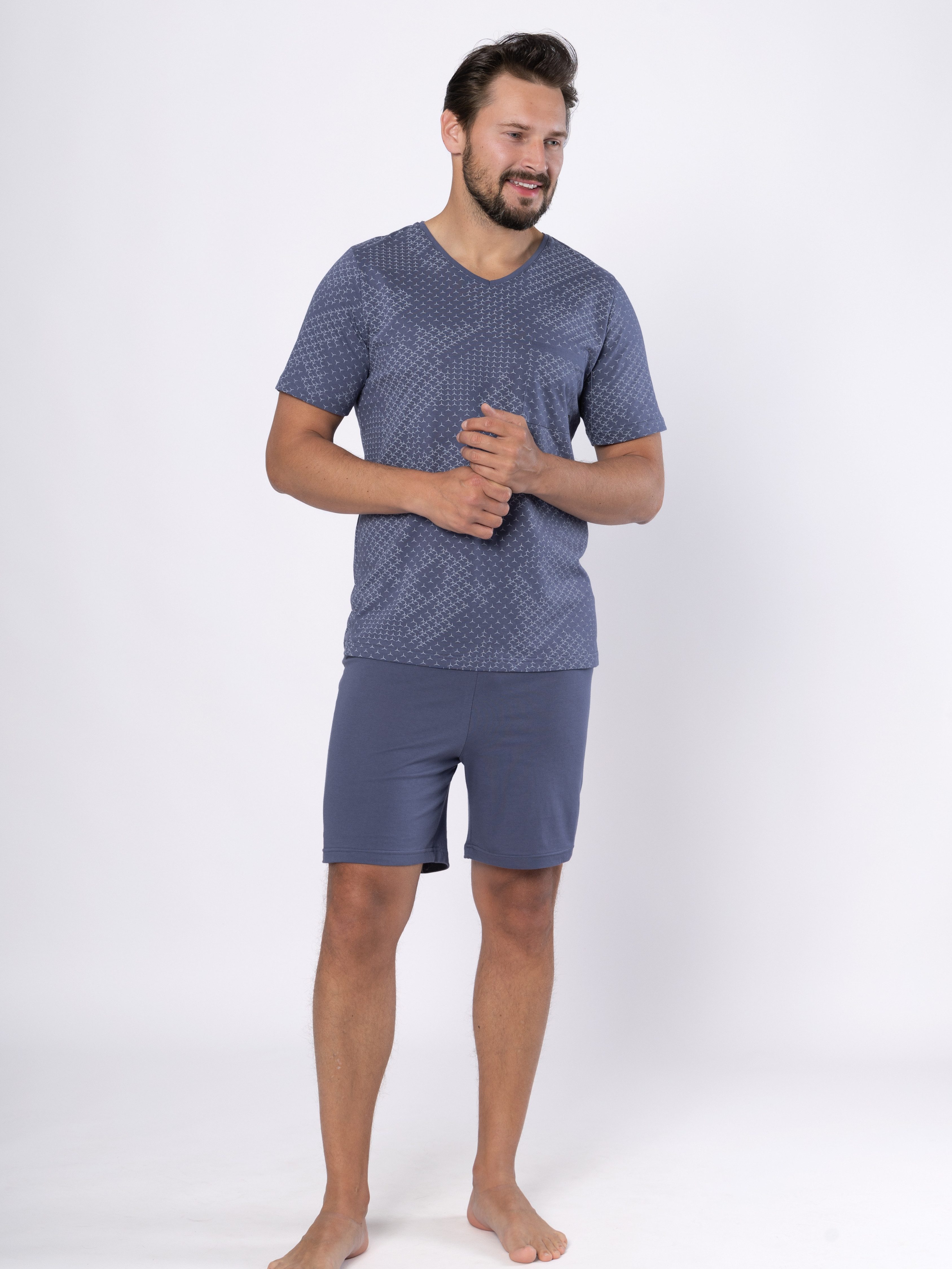 HOTBERG Shorty Herren Nachtwäsche Kurzarm (2 tlg) Sommer Shorty-Set mit All-Over-Print