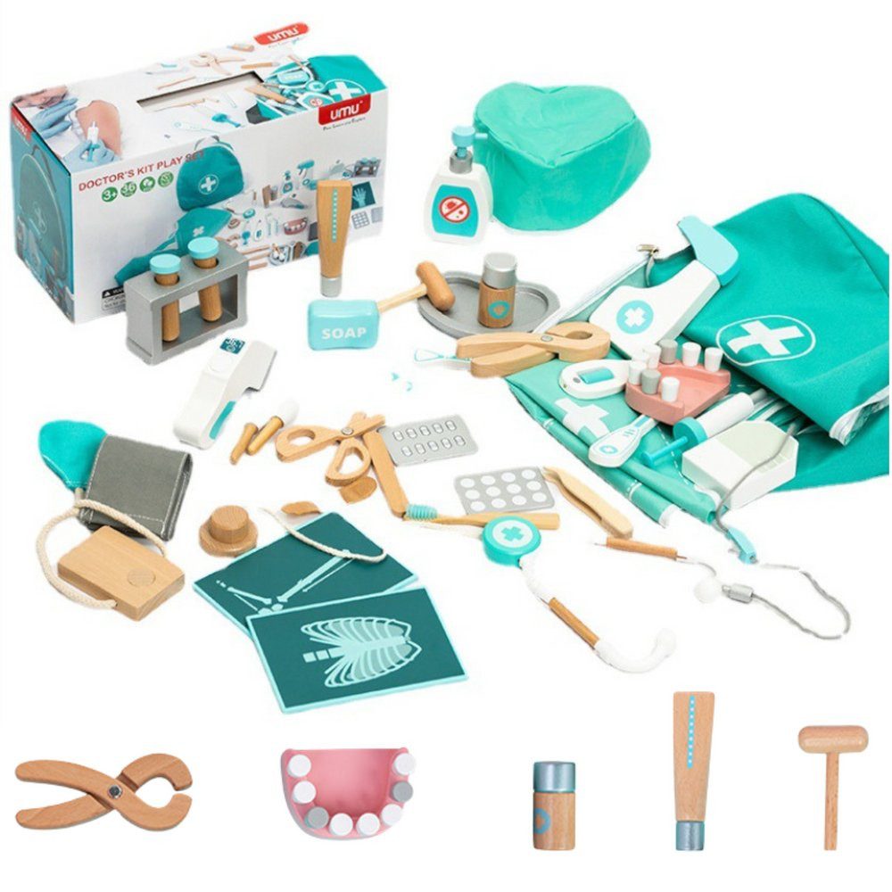 Wisam Lernspielzeug Arztset Little Doctor Dentist Holz-Erste-Hilfe-Set Schürze 20-teilig