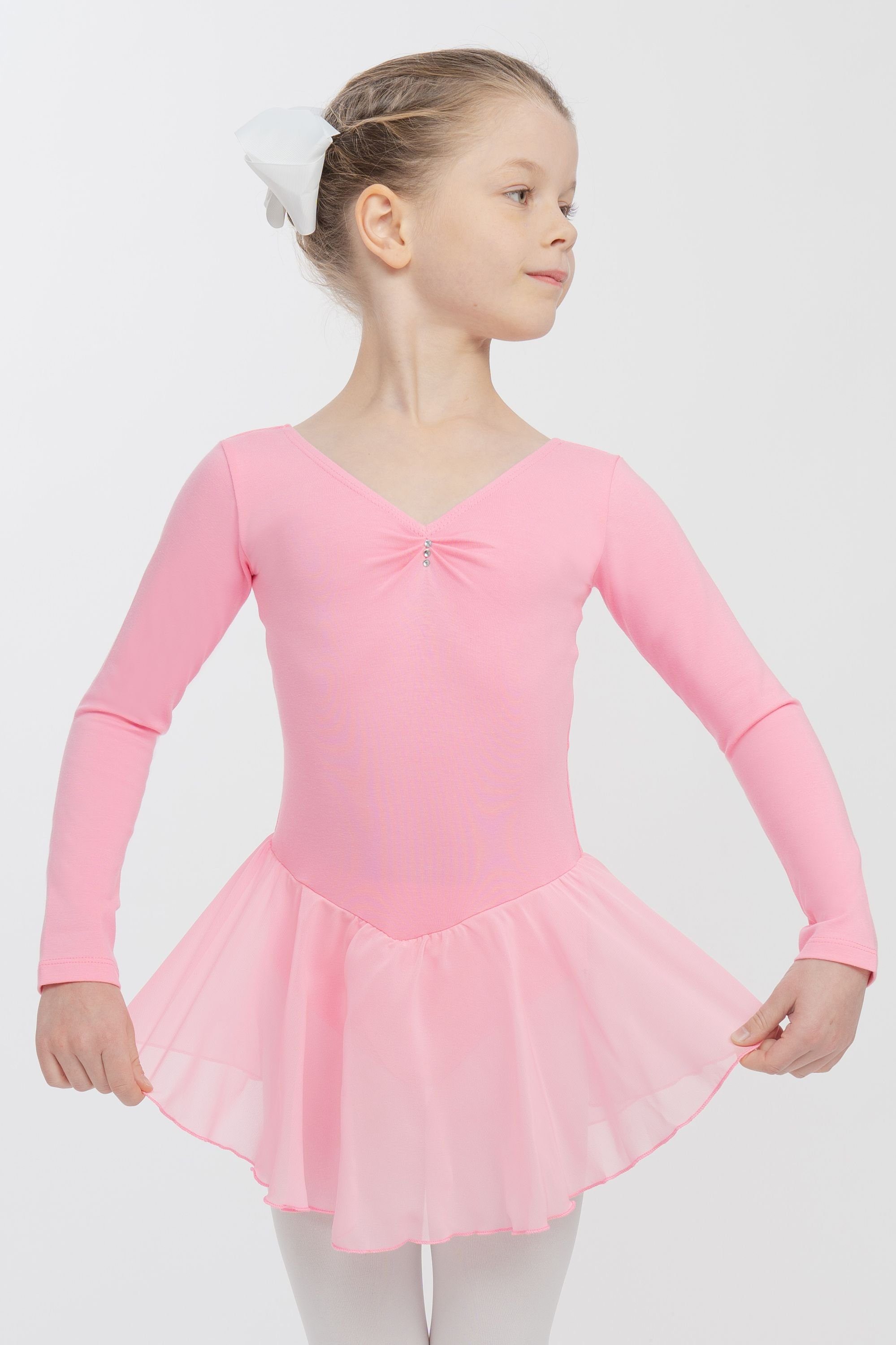 tanzmuster Chiffonkleid Ballettkleid Anna mit Glitzersteinen Mädchen Ballettbody mit Chiffon Röckchen rosa