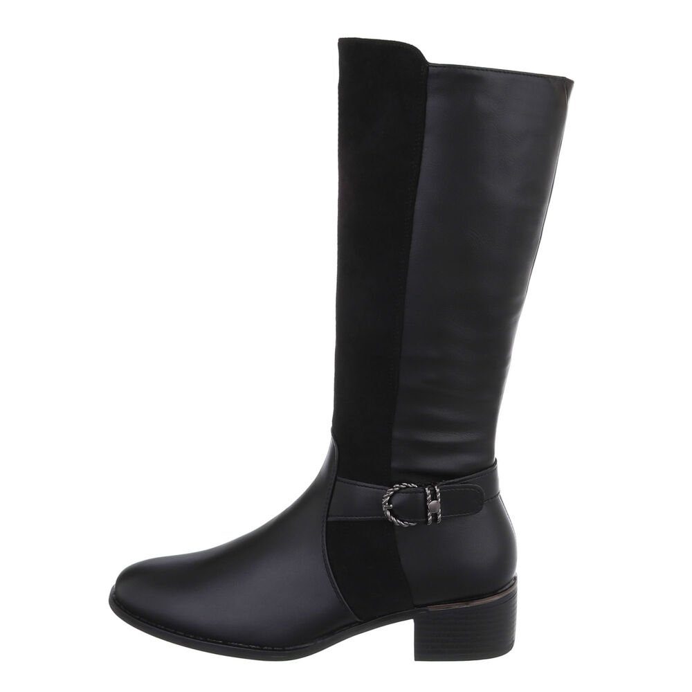 Ital-Design Damen Elegant Stiefel Blockabsatz Klassische Stiefel in Schwarz