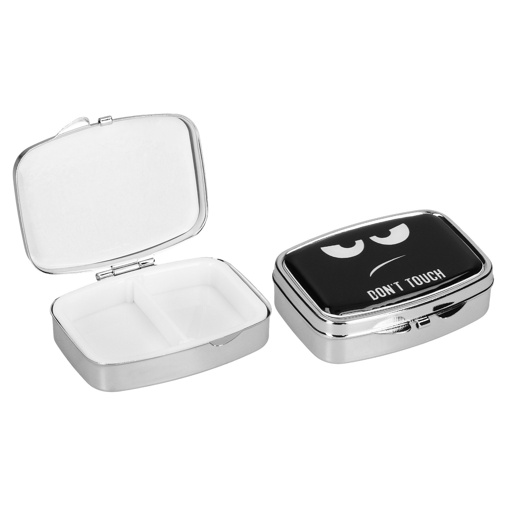 kwmobile Pillendose Edelstahl Tablettenbox mit 2 Fächern 5,5 x 4 x 1,5cm (2 St), Pillendose Tablettendose Tragbare Pillenbox Metall Medikamentenbox