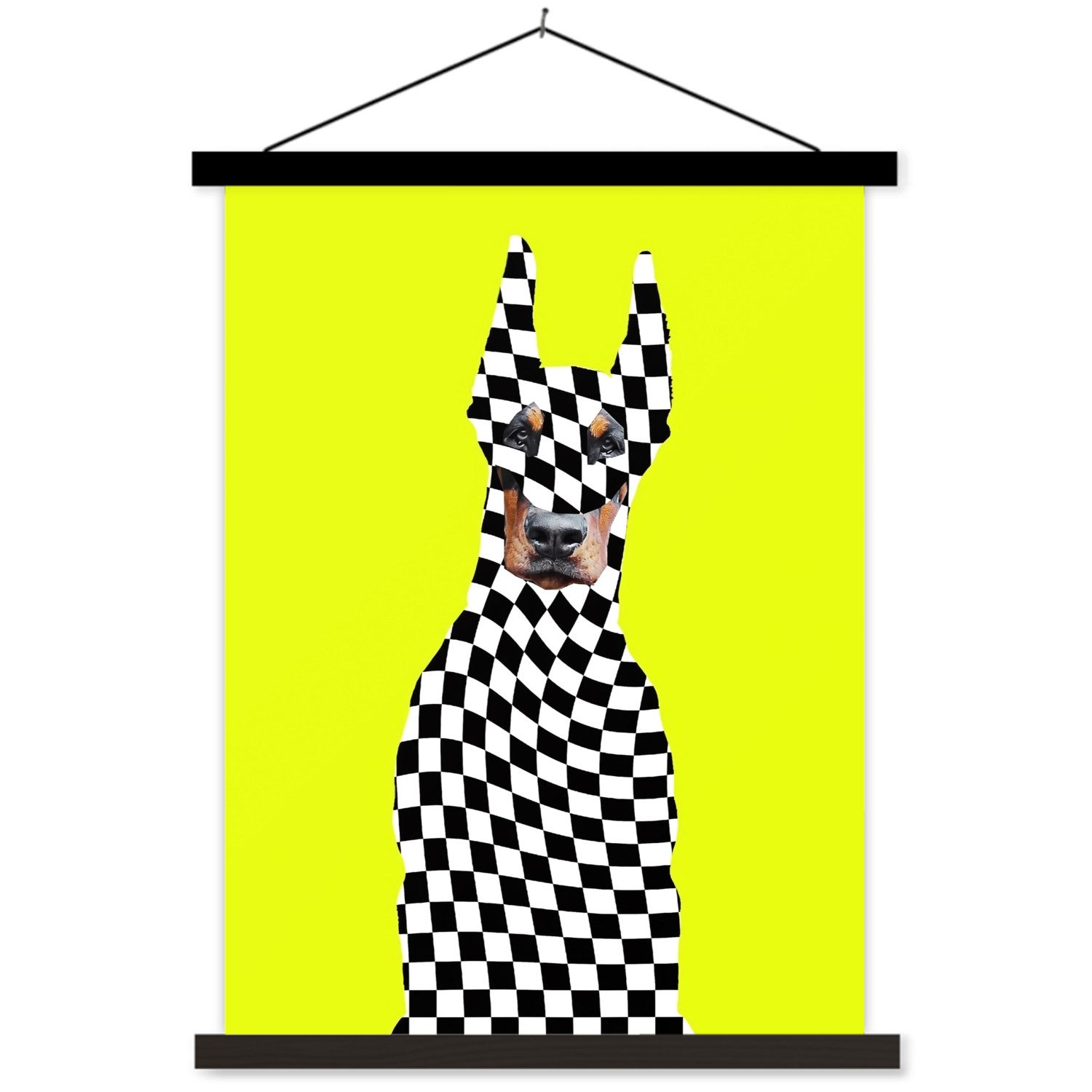 MuchoWow Poster Dobermann - Blockiert - Gelb, (1 St), Magnetische Posterleiste, Holzleisten, Textilposter, 40x53 cm