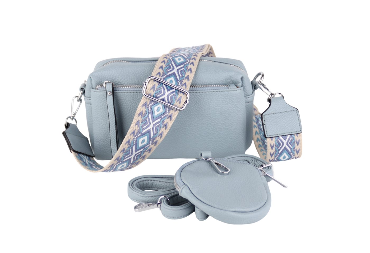 MIRROSI Umhängetasche Damen, Veganleder Crossbody Tasche Bag, Schultertasche (inkl. 1 Münzbeutel und 2 Wechselgurte, 19x14x8cm (BXHXT), gemusterten & verstellbaren Schulterriemen