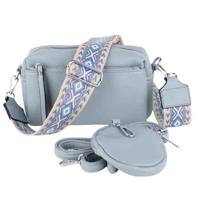 MIRROSI Umhängetasche Damen, Veganleder Crossbody Tasche Bag, Schultertasche (inkl. 1 Münzbeutel und 2 Wechselgurte, 19x14x8cm (BXHXT), gemusterten & verstellbaren Schulterriemen