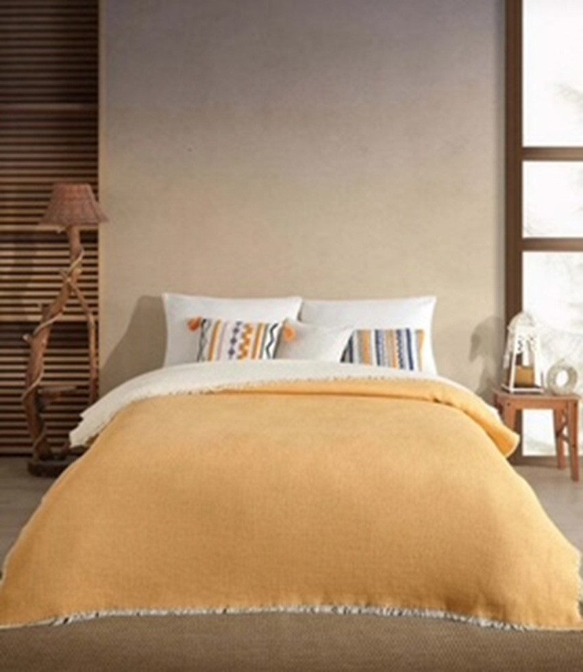 Wohndecke Musselin Decke Double Face Buse in Gelb/Beige, Sandiik, Super Weich