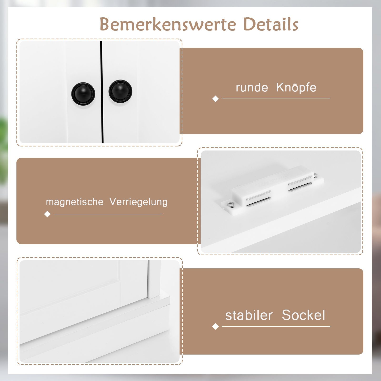 KOMFOTTEU Küchenschrank 80x40x179cm - 4 Glasfronten & 5 Verstellbare Regale