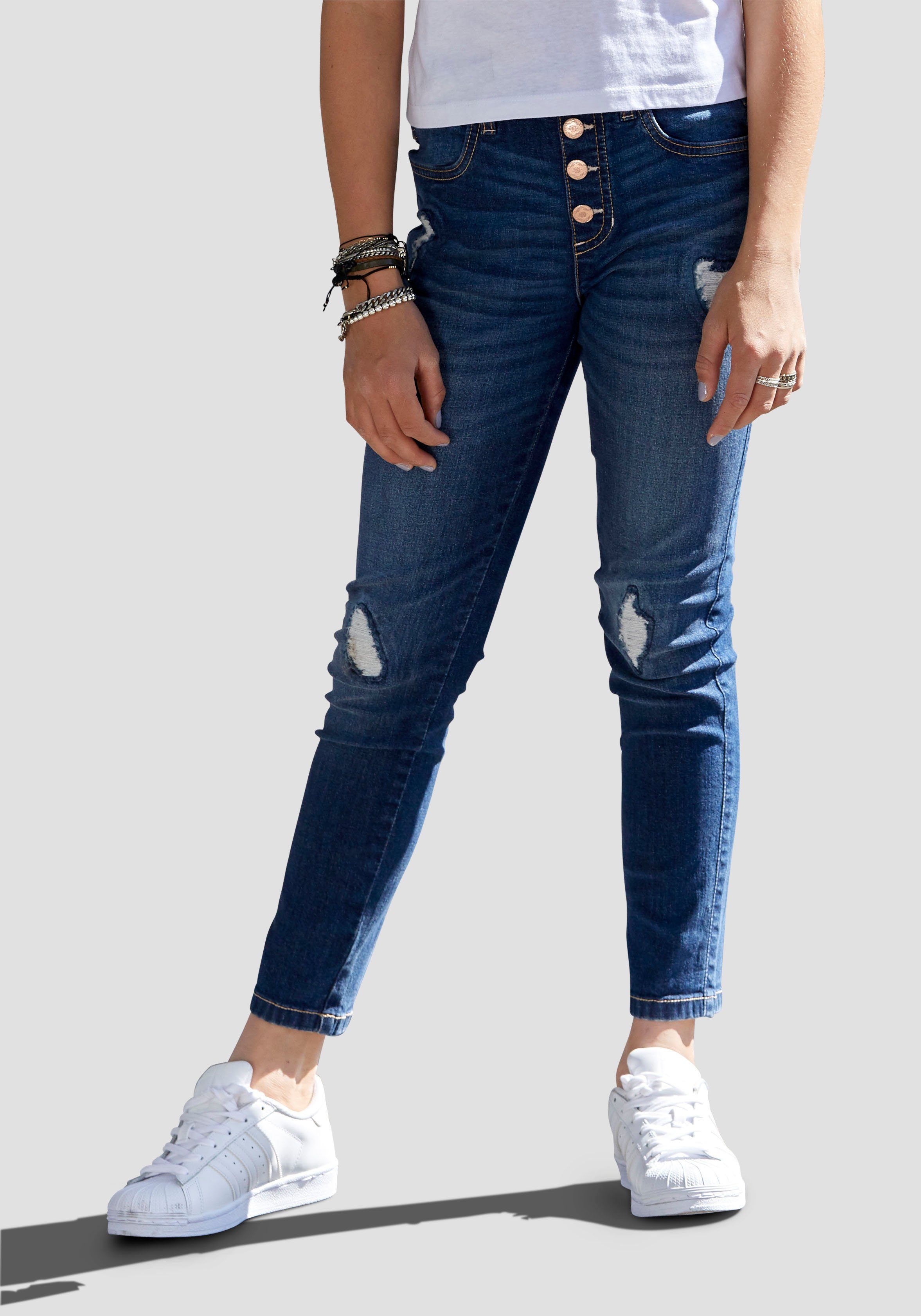 Arizona Stretch-Jeans, Hight-Waist Jeans für Mädchen weite Beinform, mit eingelassenen und aufgesetzten Taschen