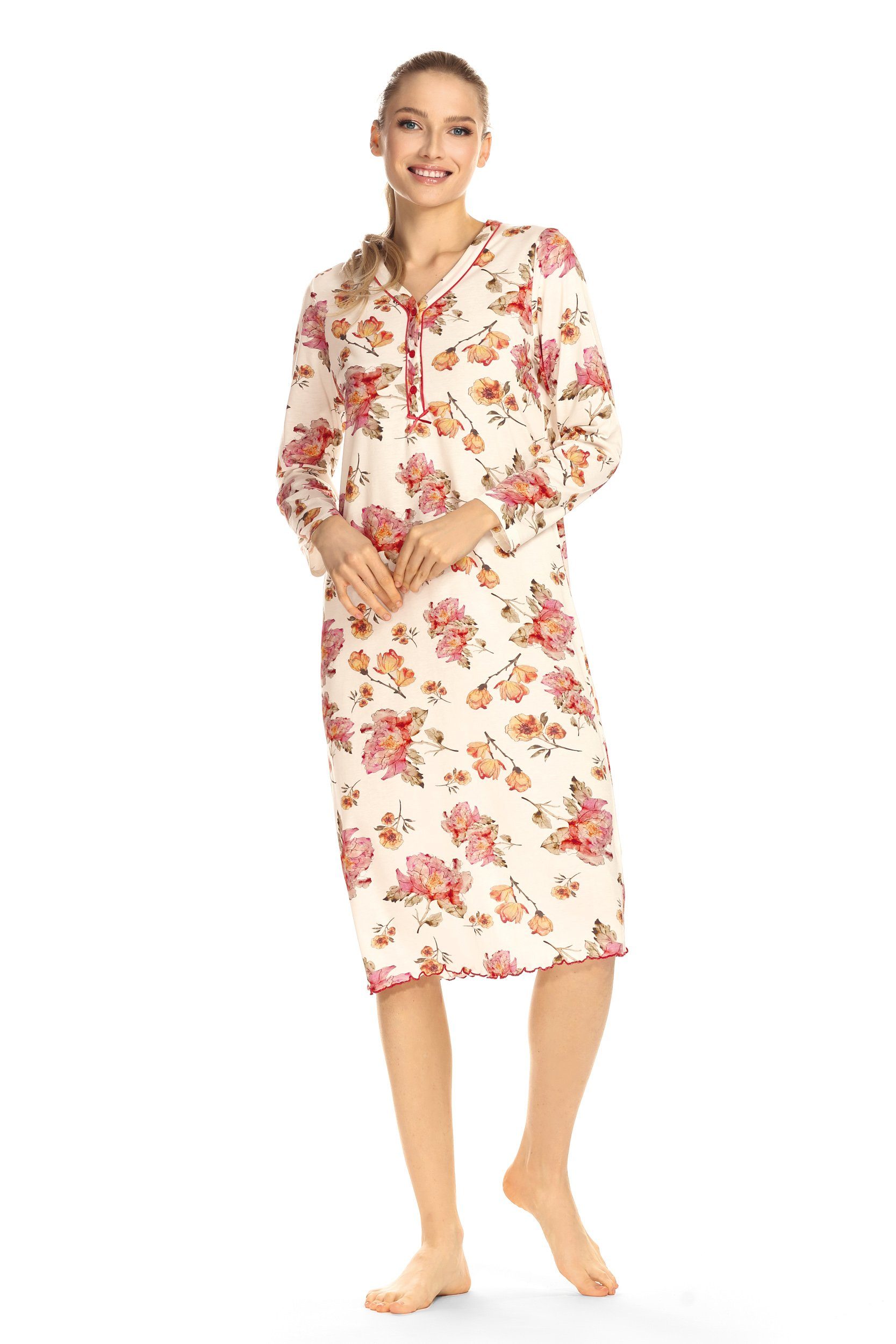 Ascafa Nachthemd (Set, 1-tlg., 1-teilig) Damen Sleepshirt ca.110cm Nachthemd Langarm Blütenprint