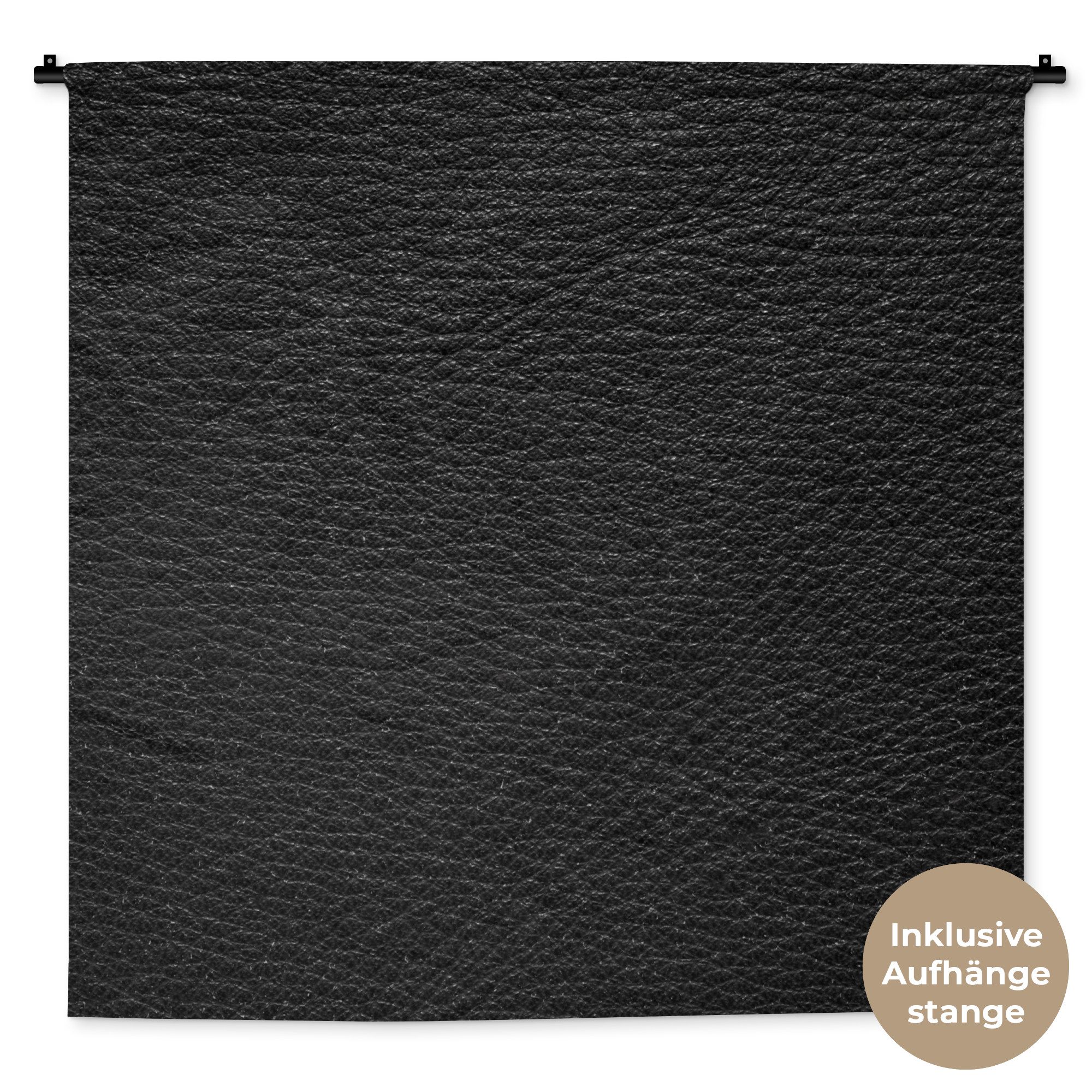 MuchoWow Wandteppich Leder - Lederoptik - Schwarz - Grau, Quadratisch, Höhe: 3 mm, Wand Teppich Wohnzimmer, Schlafzimmer, 150x150 cm