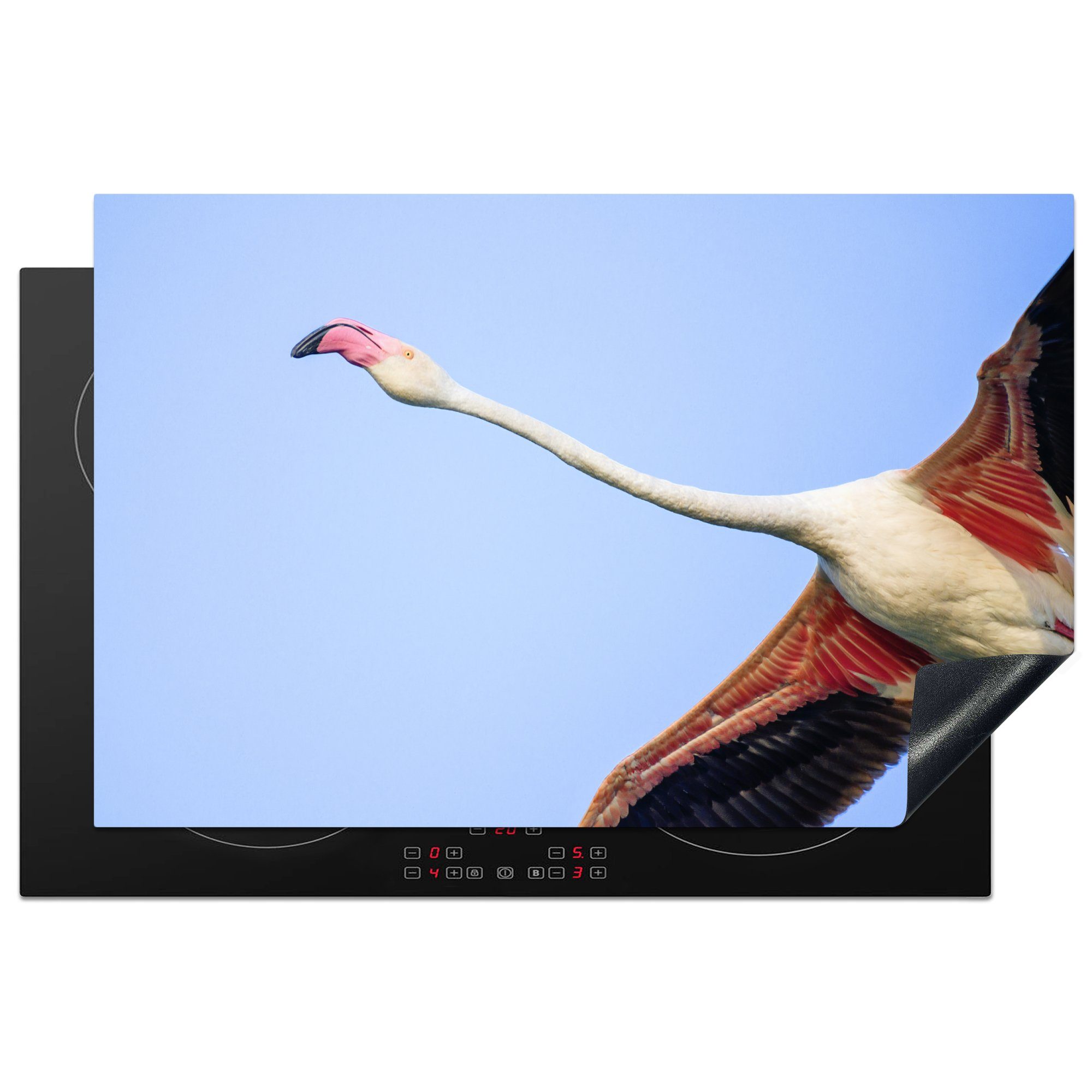 MuchoWow Herdblende-/Abdeckplatte Ansicht eines unten, tlg), für Schutz die Ceranfeldabdeckung Induktionskochfeld cm, Flamingos fliegenden 81x52 Vinyl, küche, von (1