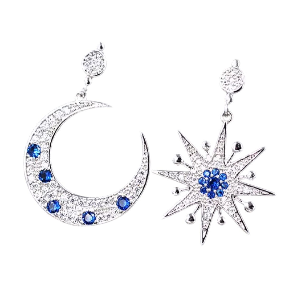Paar Ohrstecker Ohrstecker Ohrringe Ohrschmuck Sonne & Mond Glitzerstein Zirkonia