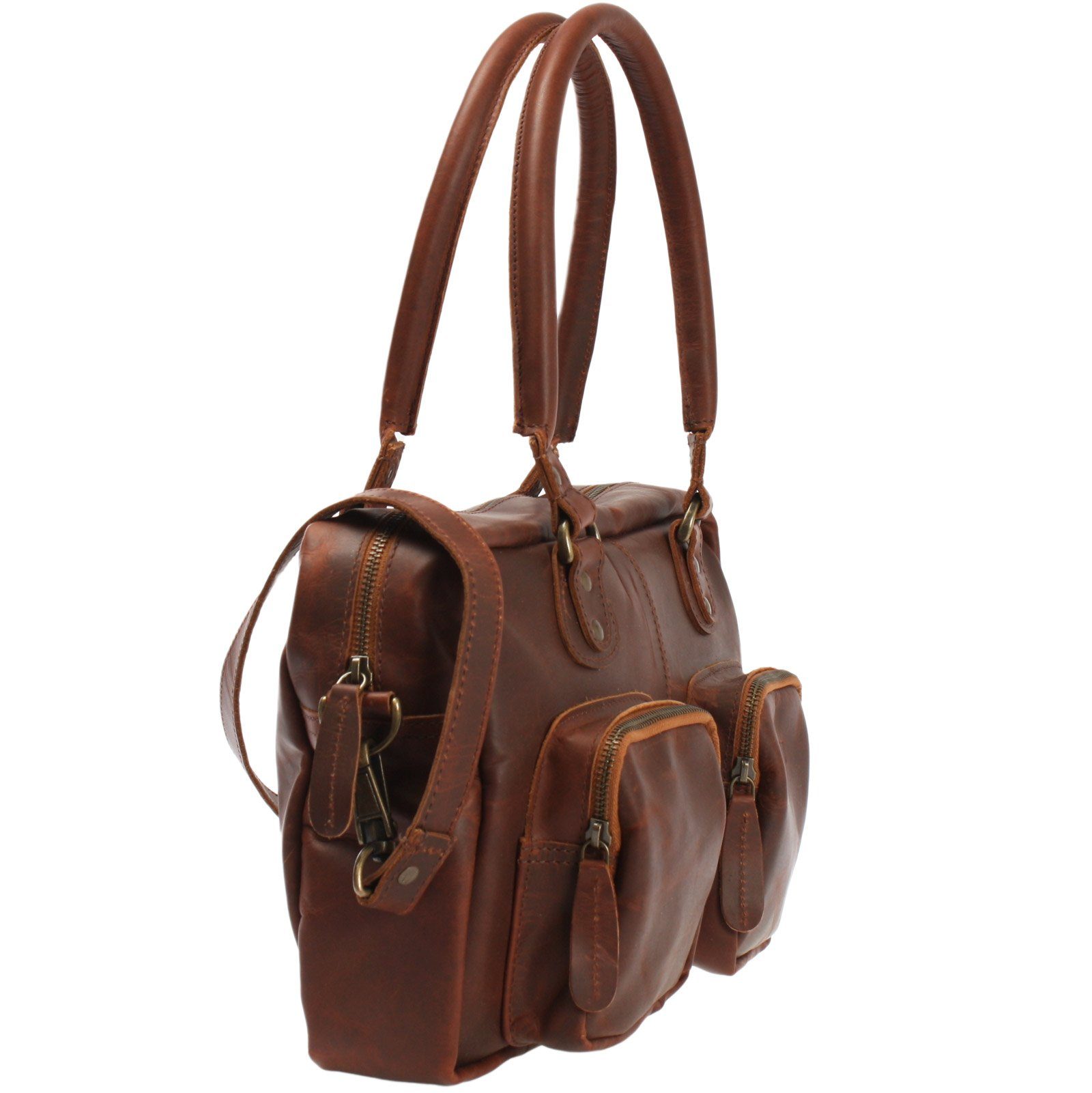 LECONI Schultertasche Handtasche Ledertasche Henkeltasche Damen Echt Leder LE0046, ideal für Alltag und Freizeit - Henkel + langer Tragegurt - 33x21x9cm