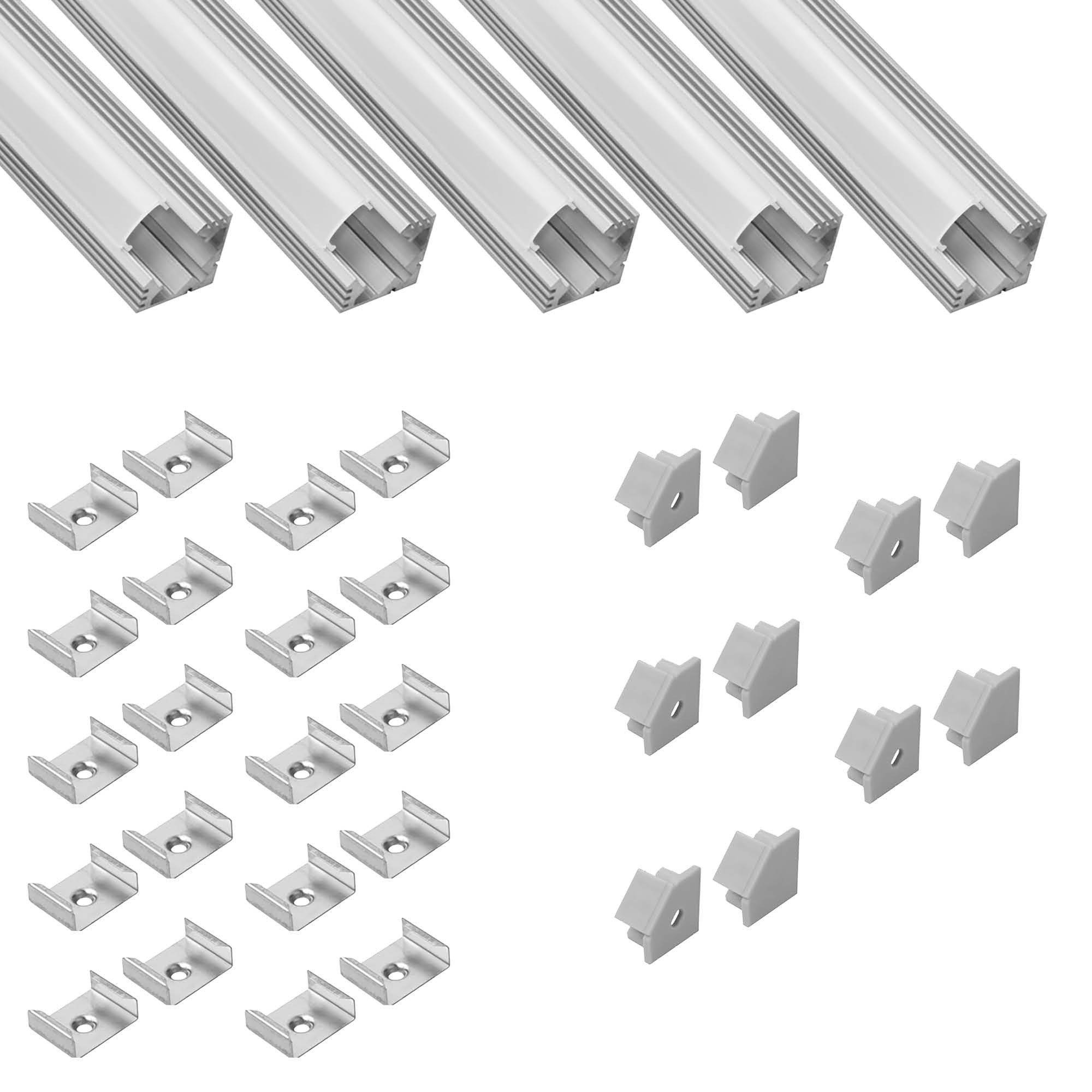 tktrading24 LED-Stripe-Profil 5x A19 LED Profil 2m - Silber inkl. Abdeckung, Halter & Endkappen