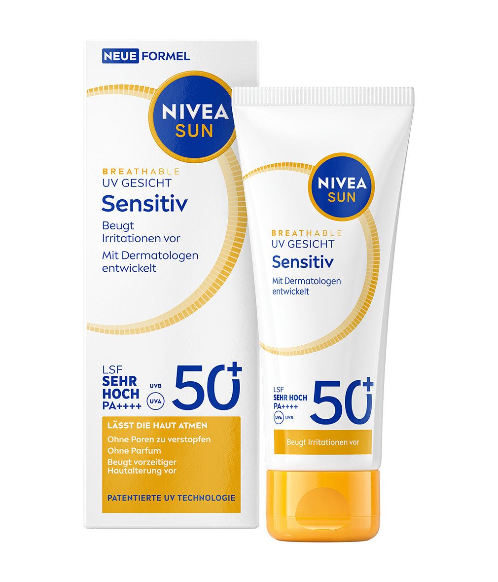 Nivea Sun Sonnenschutzpflege UV Gesicht Sensitive Creme LSF 50+ 40ml atmungsaktiv, 1-tlg.