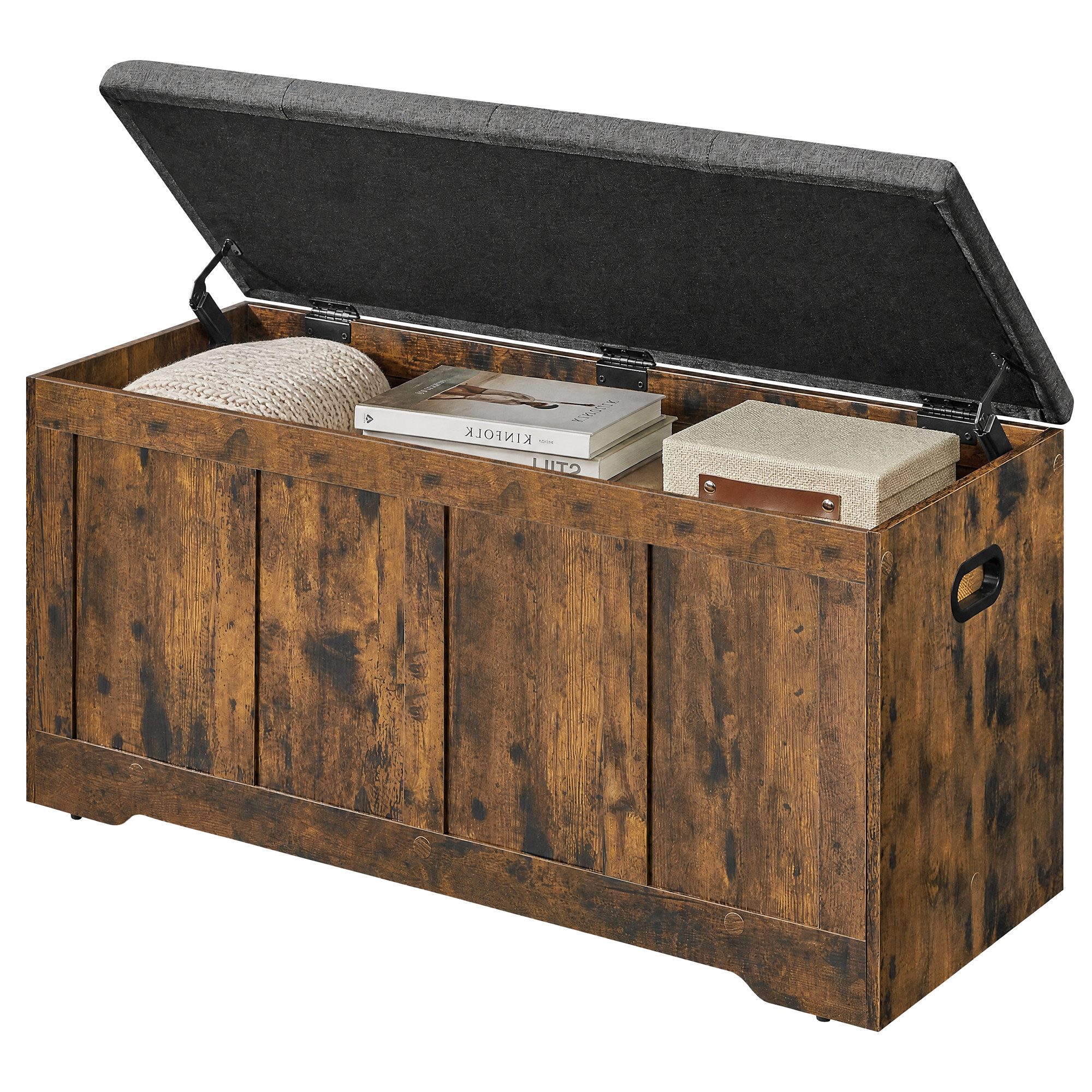 VASAGLE Schuhbank Truhe mit Deckel, Truhenbank mit Stauraum, für Flur, Schlafzimmer, 2 Sicherheitsscharniere, Landhausstil, Wohnzimmer, 41 x 101 x 49 cm