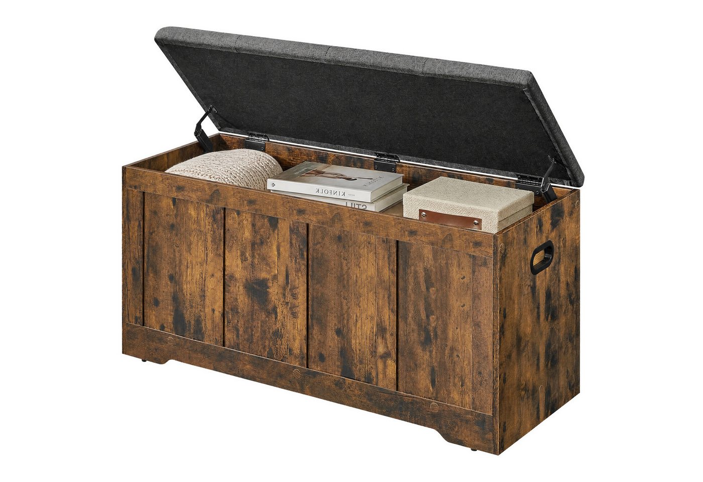 VASAGLE Schuhbank Truhe mit Deckel, Truhenbank mit Stauraum, für Flur, Schlafzimmer, 2 Sicherheitsscharniere, Landhausstil, Wohnzimmer, 41 x 101 x 49 cm