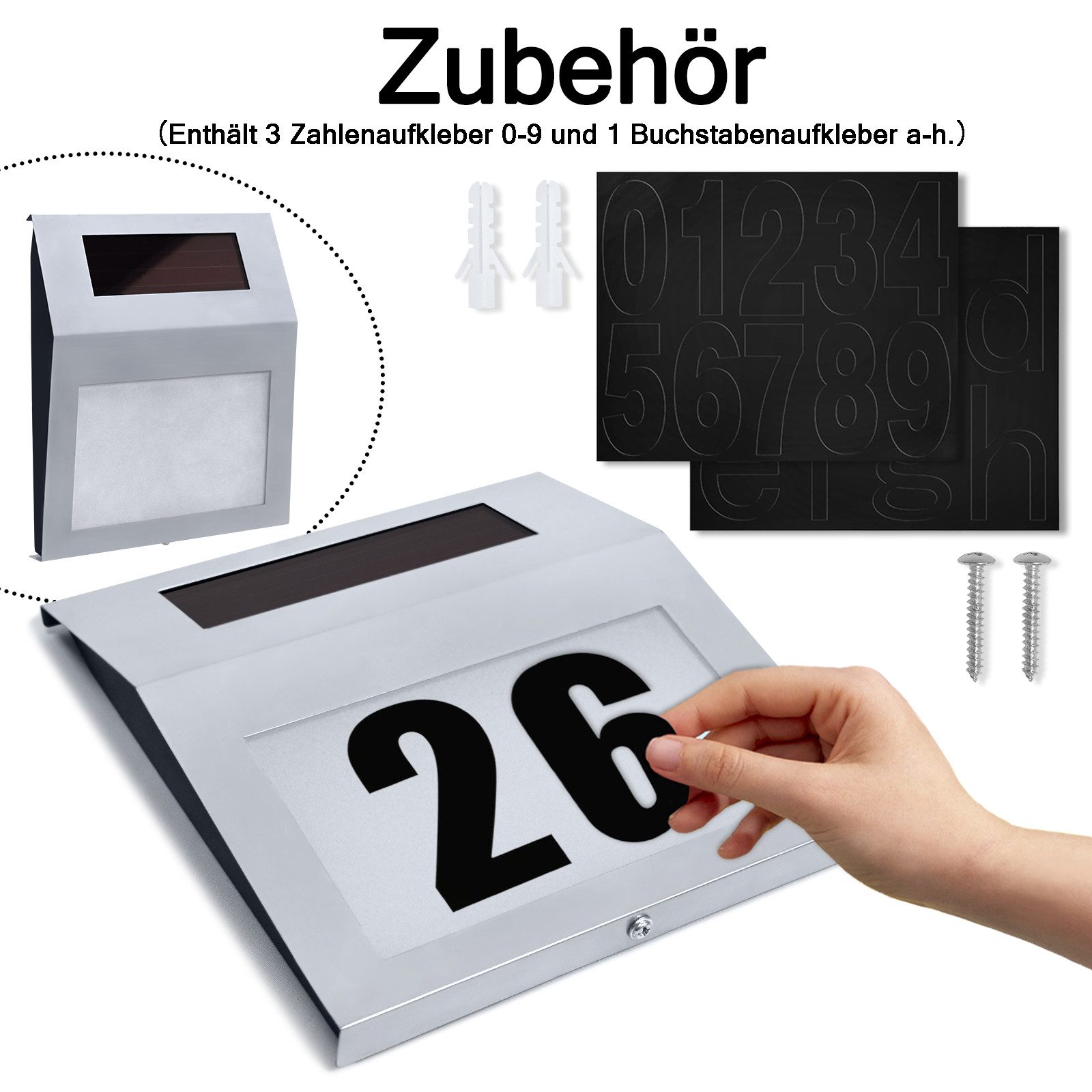 FIVMEN Hausnummer Solar beleuchtete mit 2 LED Solarhausnummer Solarleuchte