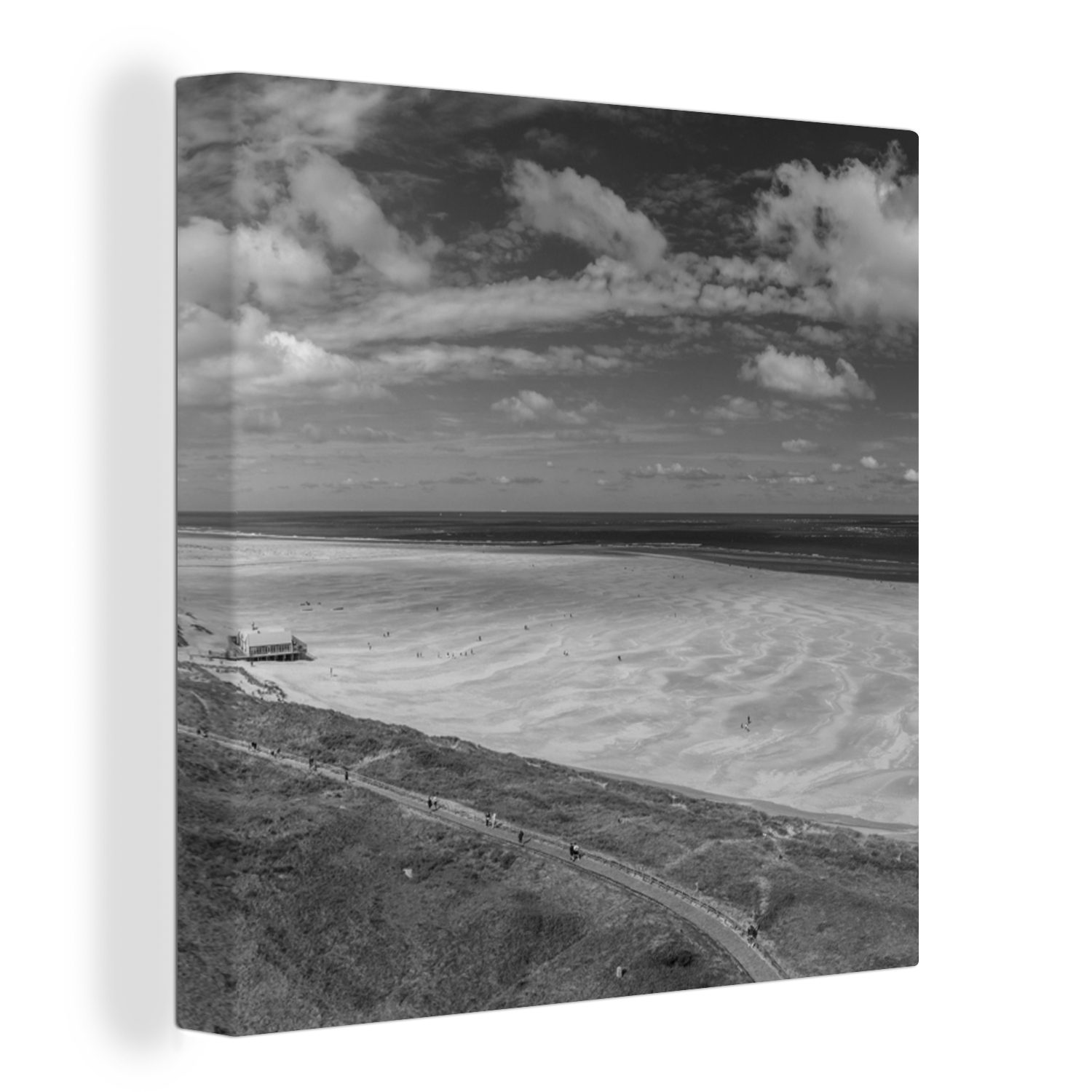 OneMillionCanvasses® Leinwandbild Wattenmeer - Strand - Schwarz - Weiß, (1 St), Leinwand Bilder für Wohnzimmer Schlafzimmer
