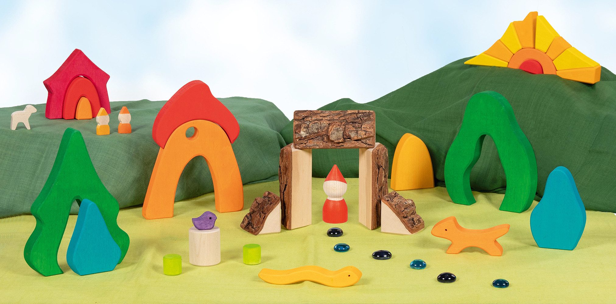 goki 25-tlg. Holz Baustein-Set mit Rindenbausteinen und Glassteinen Spielbausteine, (25 St), Rindenbausteine und Glassteine