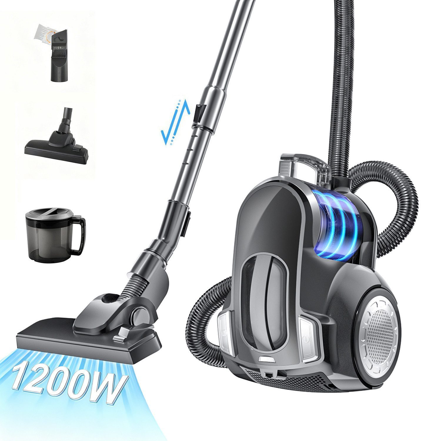 ibettertec Bodenstaubsauger Beutelloser Staubsauger starke Saugleistung,Kompakt Leicht Staubsauger, beutellos, für Hartböden Teppiche,leise,2,5L Staubbehälter, 5m Kabel