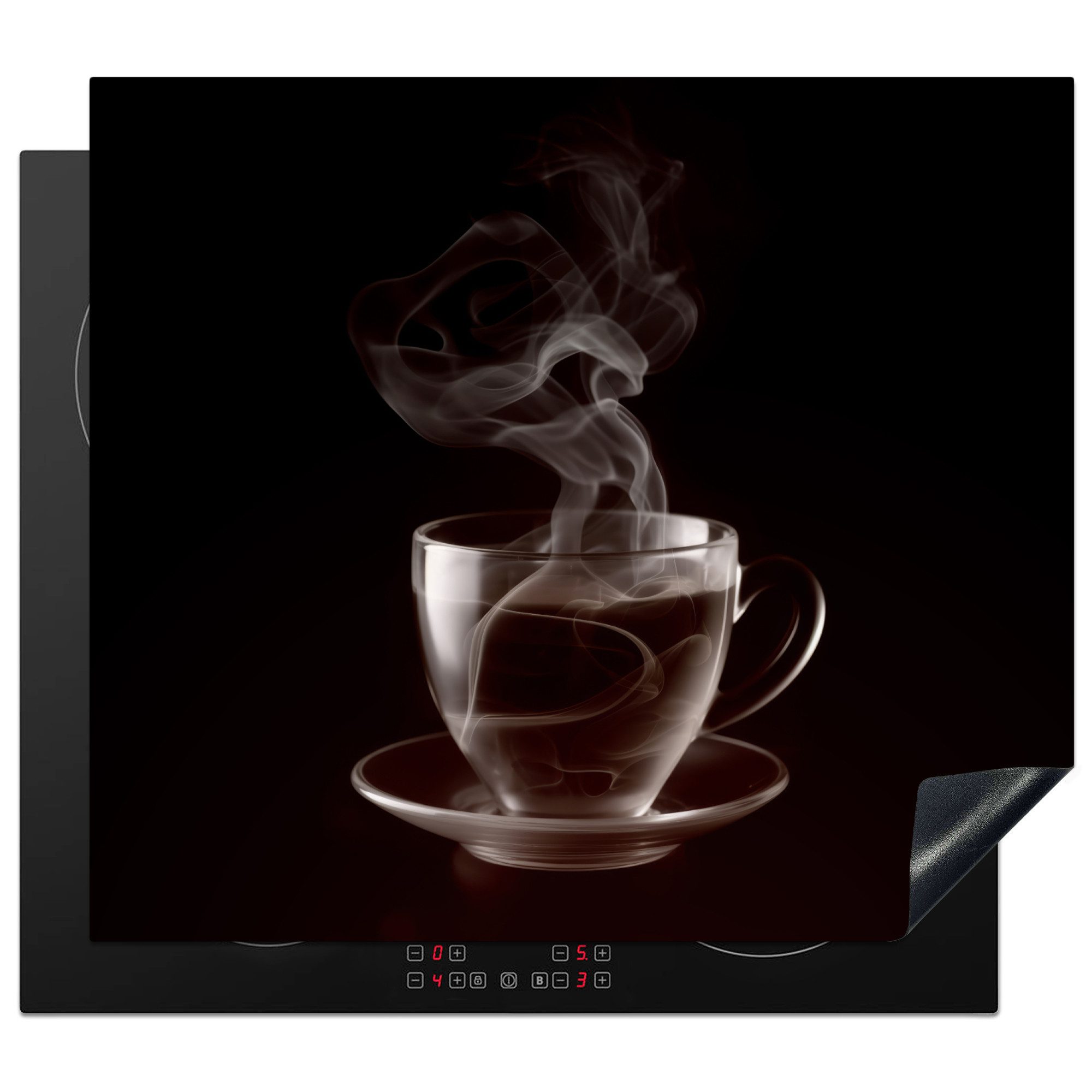MuchoWow Herd-Abdeckplatte Tasse - Tee - Schwarz - Weiß, Vinyl, (1 tlg), Ceranfeldabdeckung Küche, Herdabdeckplatte Einteilig, 60x52 cm