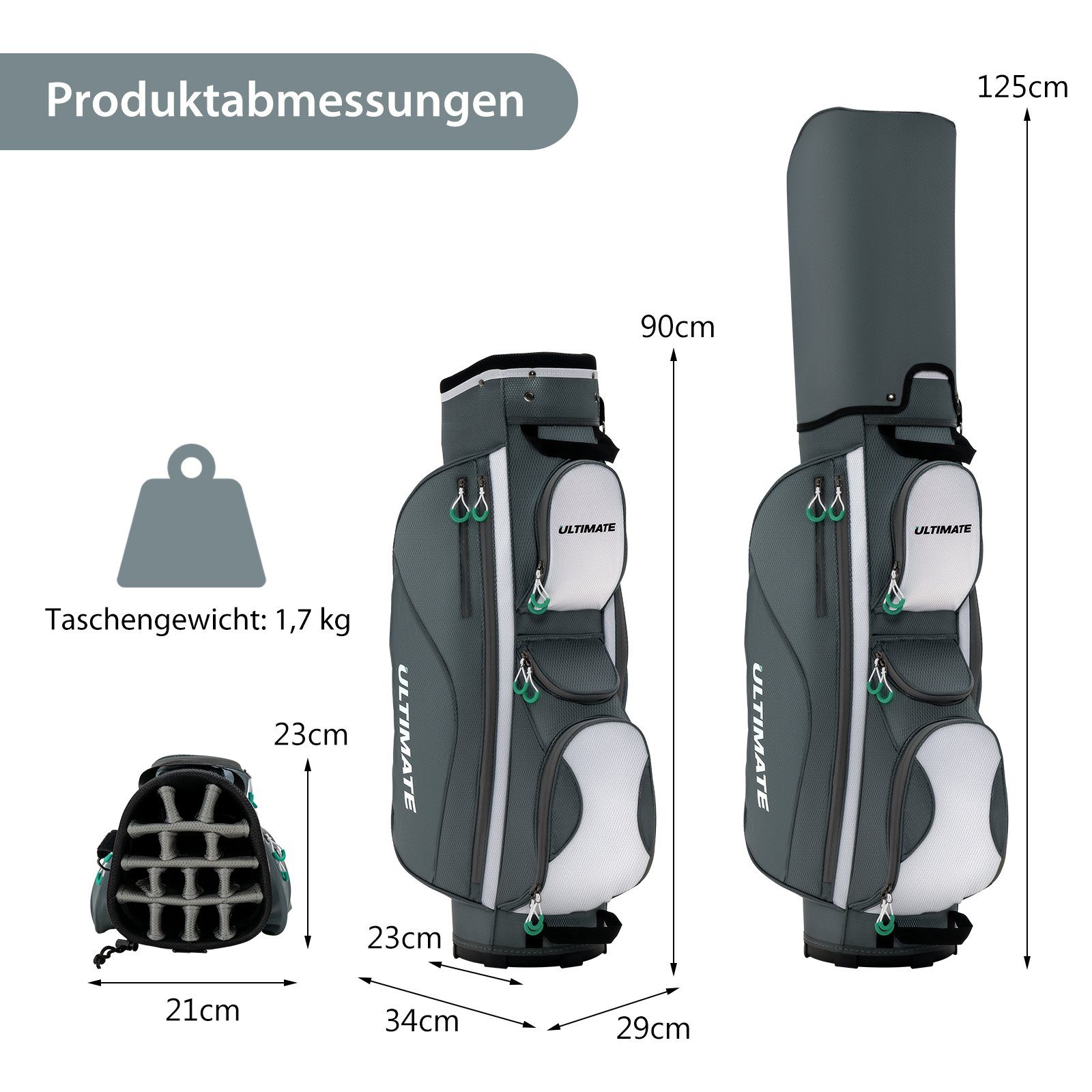 COSTWAY Golftrolley + Golfbag, mit Regenhaube, Tragegriffe & Schultergurt