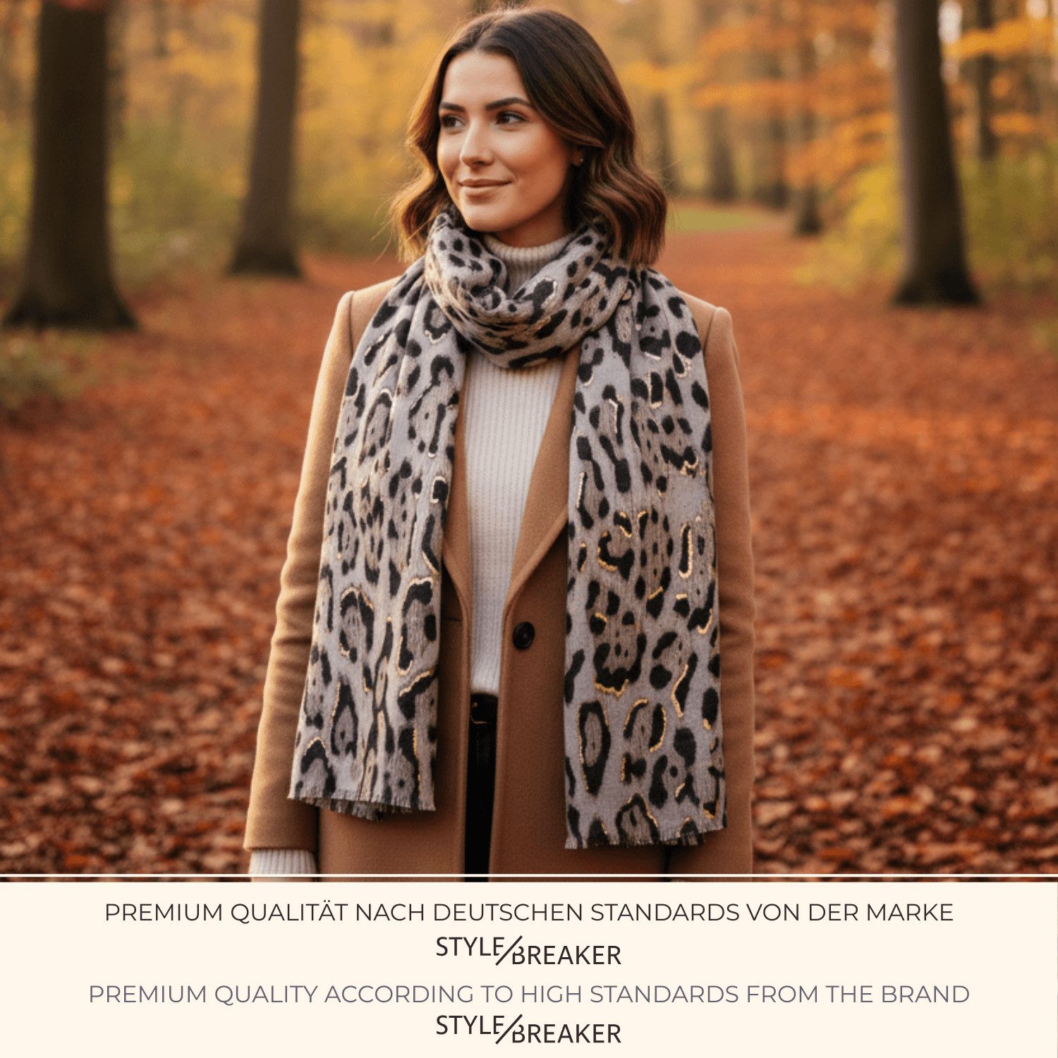 styleBREAKER Modeschal Schal Leoparden Muster Gold Metallic, (1-St) – Bild 5 von 5