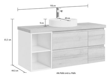 Saphir Waschtisch Serie 4035 Keramik-Aufsatzbecken mit Unterschrank, 118 cm breit, Waschplatz, 4 Schubladen, inkl. Schubladendämpfer, mit Griffuge