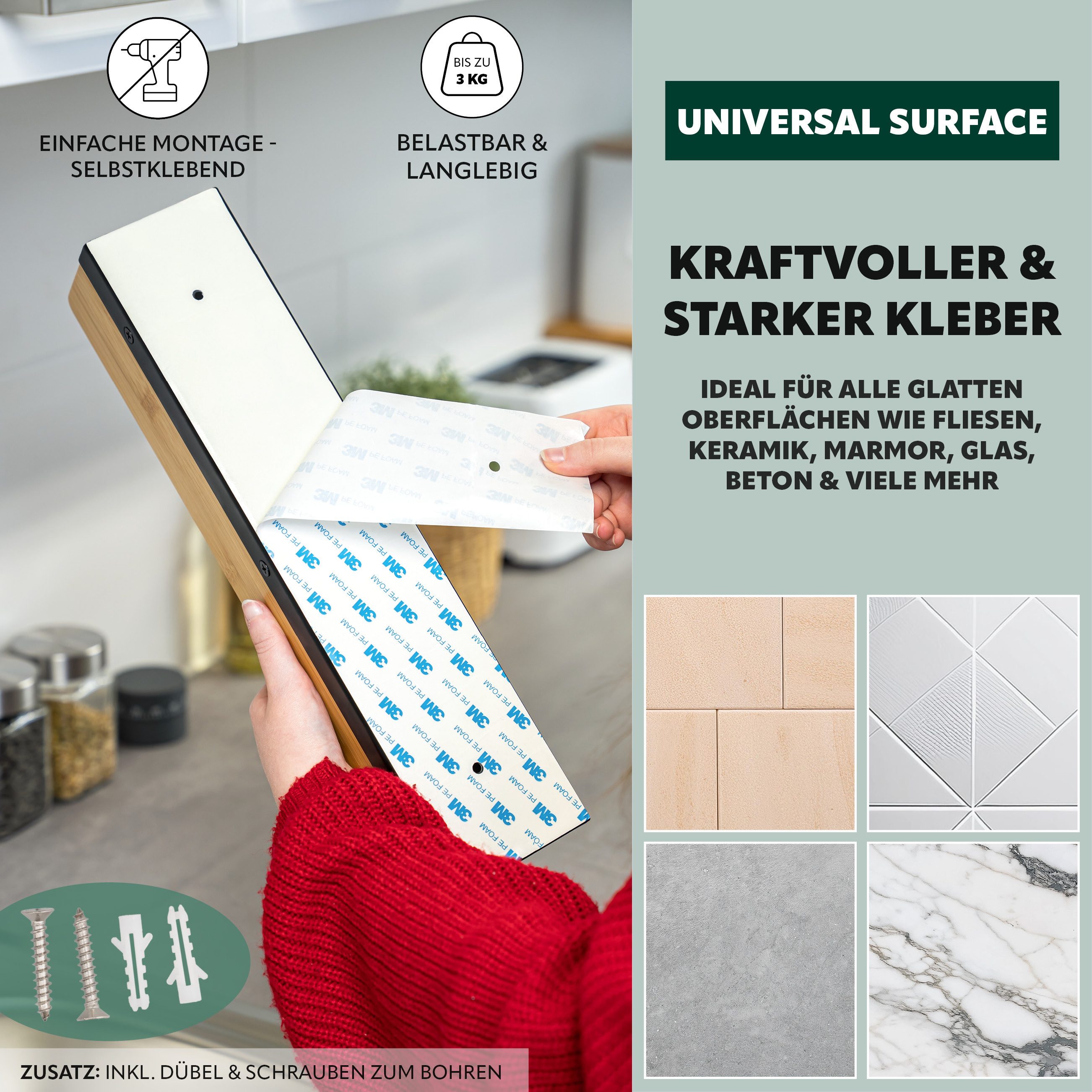 eluno Gewürzregal Gewürzregale 2er Set mit Bambusboden, 2-tlg. – Bild 4 von 5