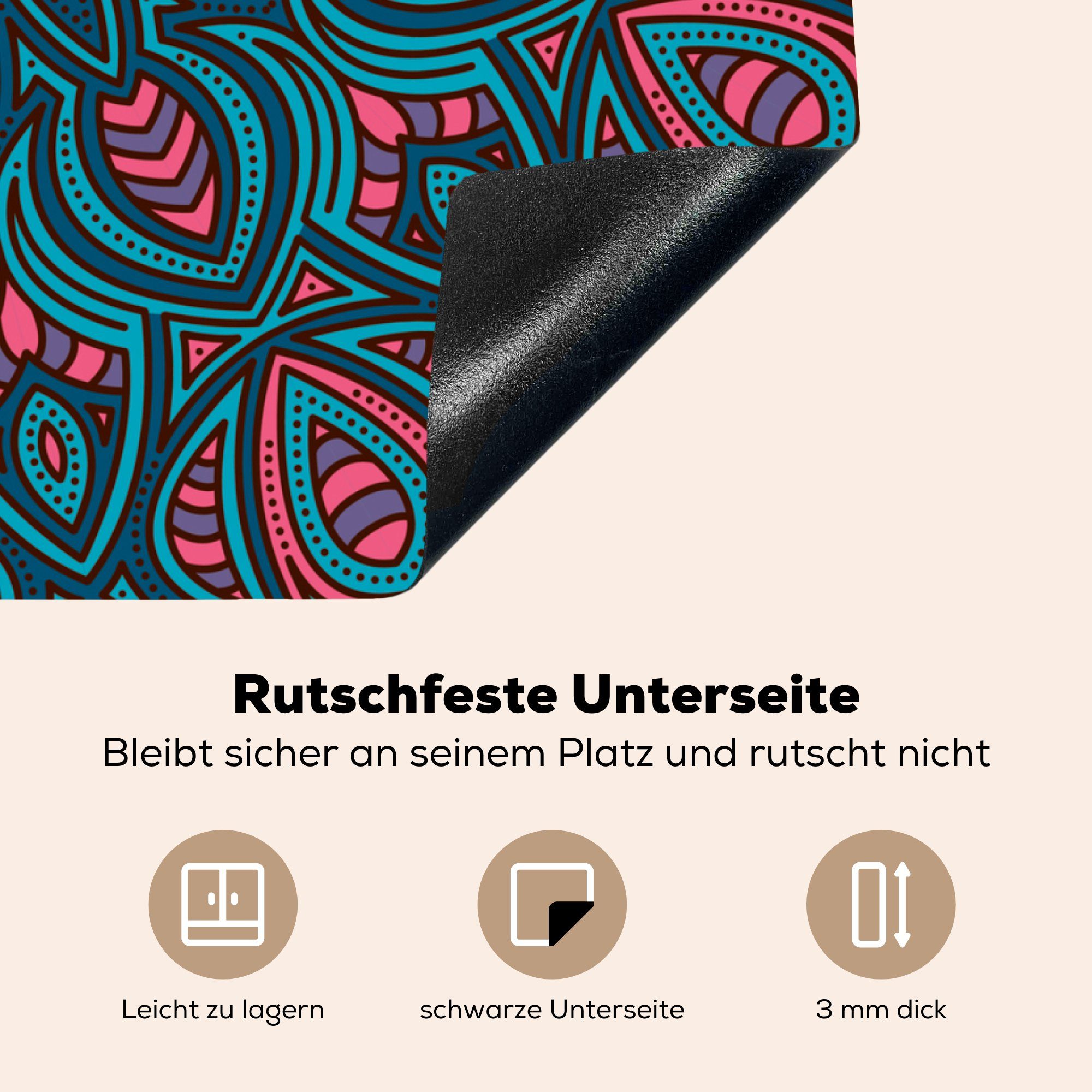 78x78 küche Natur, Herdblende-/Abdeckplatte der mit für Ceranfeldabdeckung, MuchoWow Formen cm, (1 tlg), Vinyl, Arbeitsplatte Mandala