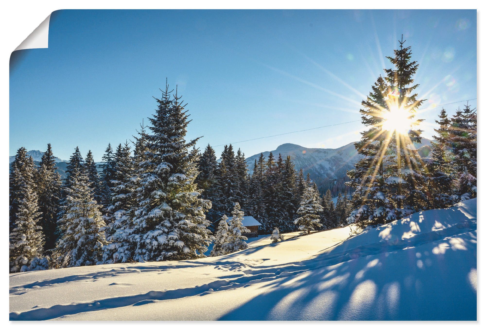 Artland Wandbild Winterlandschaft mit Sonnenstern, Berge (1 St), als Alubild, Leinwandbild, Wandaufkleber oder Poster in versch. Größen