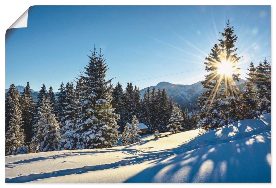 Artland Wandbild Winterlandschaft mit Sonnenstern, Berge (1 St), als  Alubild, Leinwandbild, Wandaufkleber oder Poster in versch. Größen
