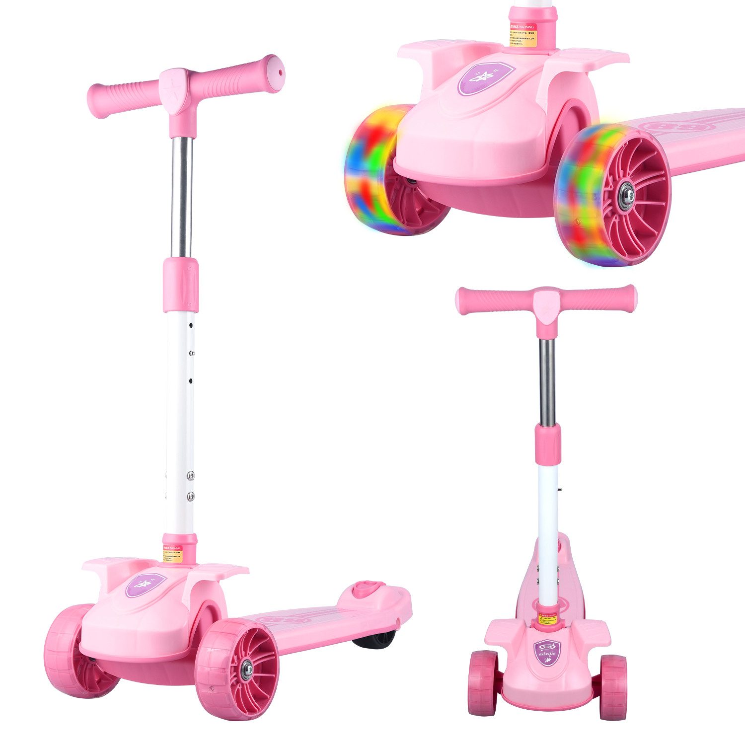 Dreiradscooter Kinderroller mit LED Cityroller Geeignet für Kinder ab 3 Jahren