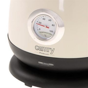 Camry Wasserkocher CR 1344 creme Elektrischer Wasserkocher mit Thermometer 1,7L, Edelstahl, Wasserstandsanzeige