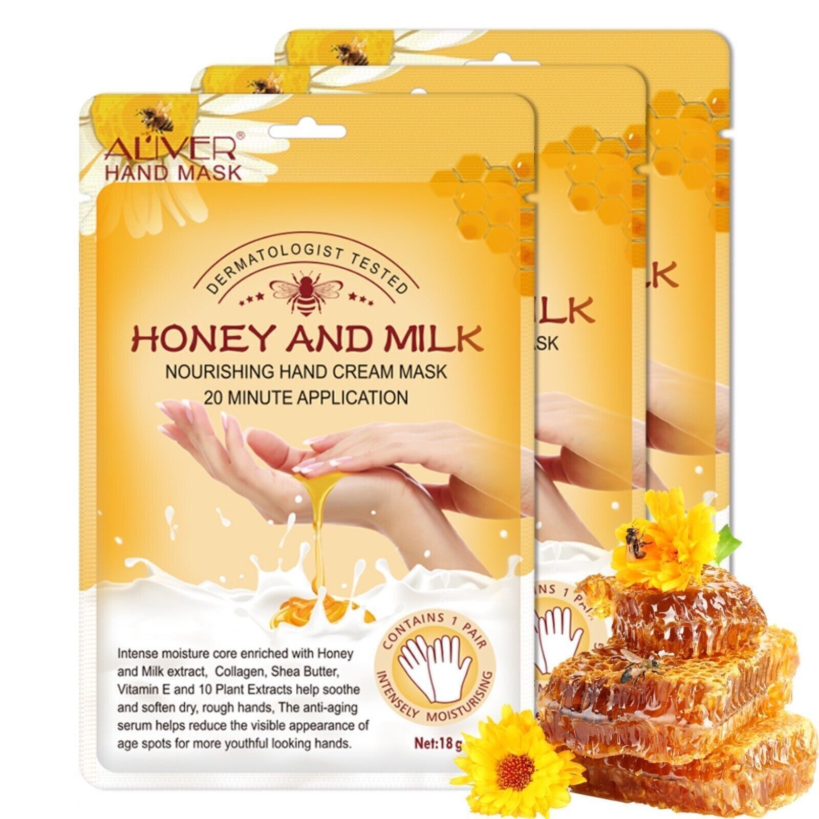 ALIVER Handcreme Pflegecreme Handmaske Honig Milchextrakt Aliver, 3-tlg.