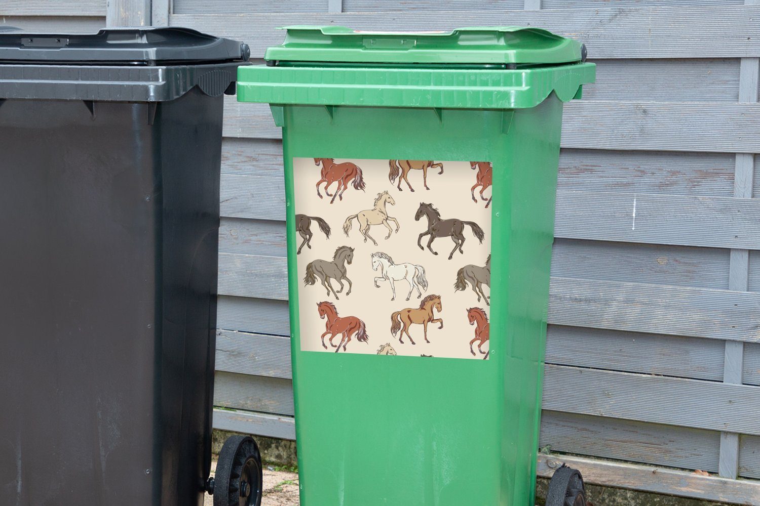 Mülleimer-aufkleber, - (1 - - Container, Rosa Pferde Kinder Mülltonne, MuchoWow Mädchen Muster - Mädchen Sticker, - St), Abfalbehälter Wandsticker
