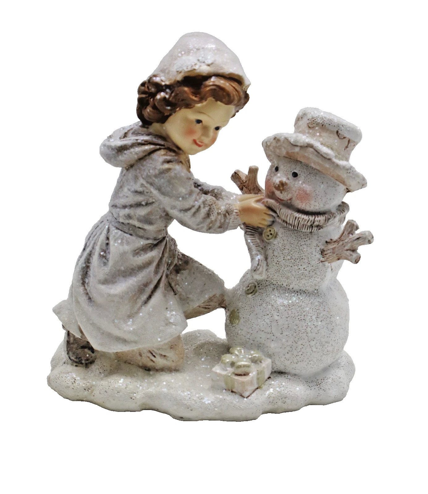 Kaufhaus le petit Weihnachtsfigur Deko Winterkind mit Schneemann Kind Mädchen Paar Skulptur Figur Objekt, Wichtel Dekofigur Dekoskulptur Dekoobjekt aus Polyresin (Kunststein)