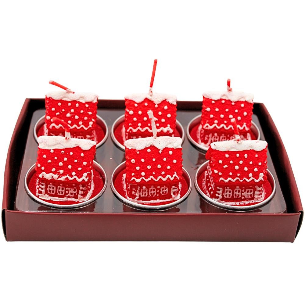 Dekohelden24 Teelicht Lebkuchenhaus in rot, Maße je Teelicht L / B / H: 4 x günstig online kaufen