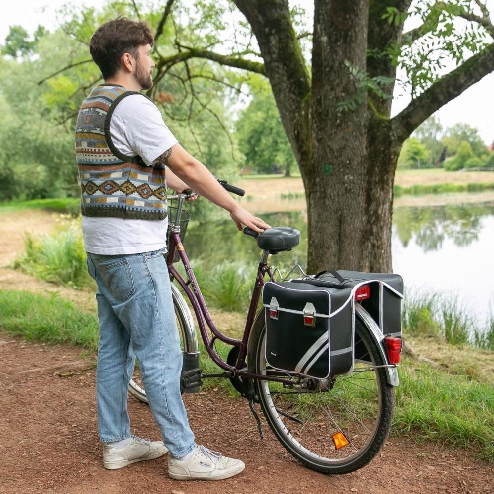 Haberland Fahrradtasche Haberland Doppeltasche Kunstleder 25l Retro schwarz/weiß - stilvolle G