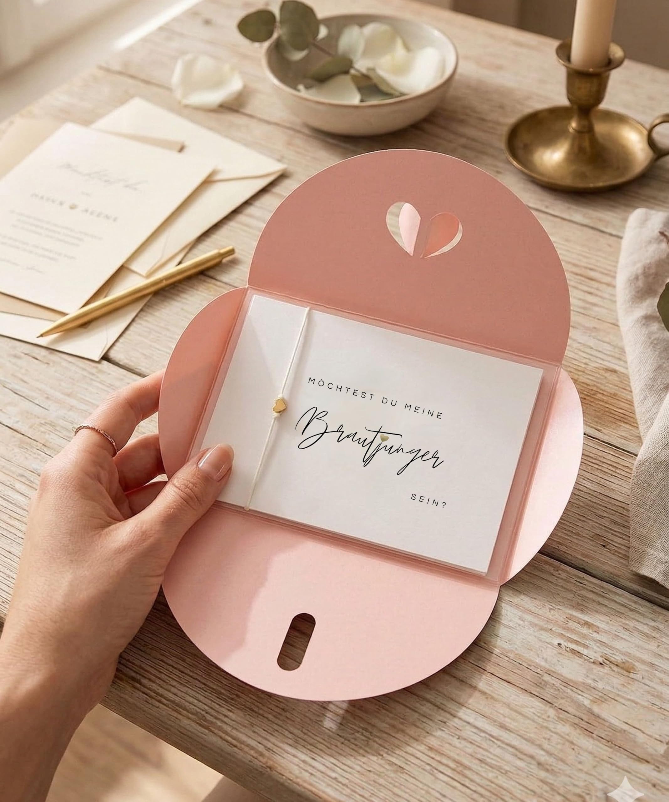 Briefzauber Hochzeitskarte Brautjungfer fragen - Karte mit Armband & Herzumschlag