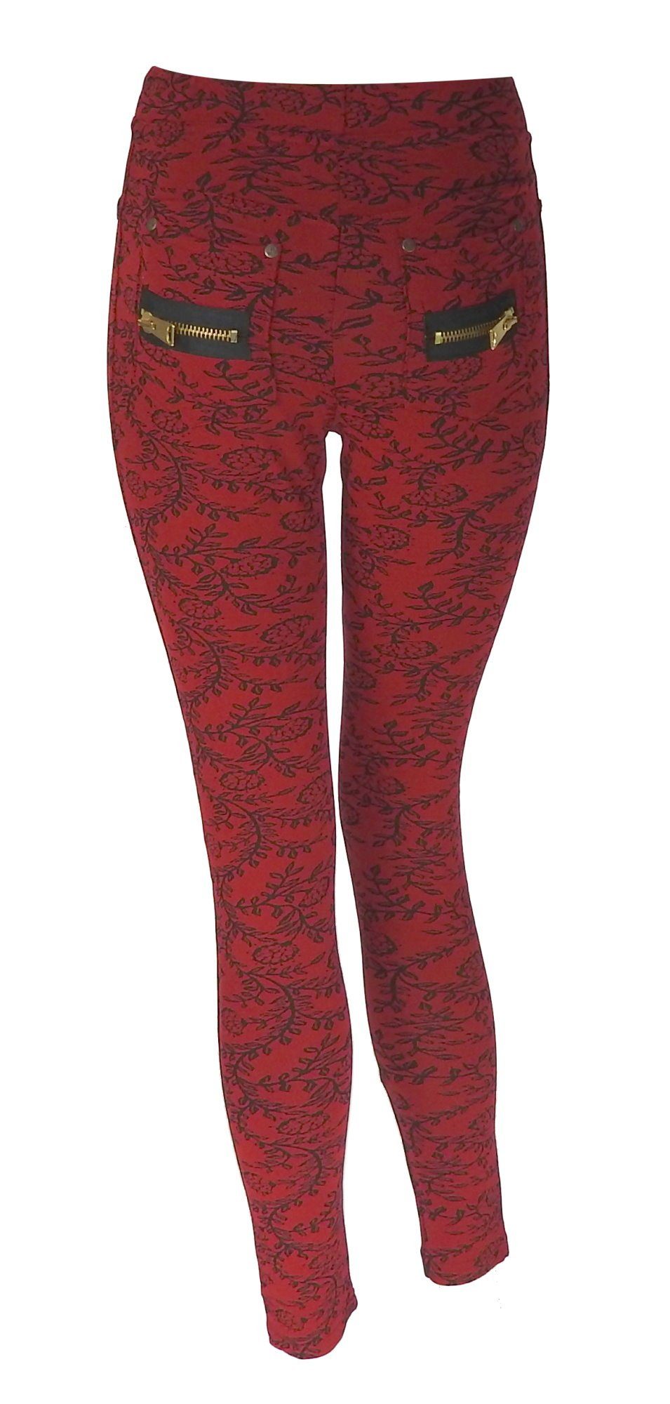 Treggings schwarz Damen rot Waist Hose Stretch dynamic24 Leggings Skinny Stoffhose Jeggings High Röhre