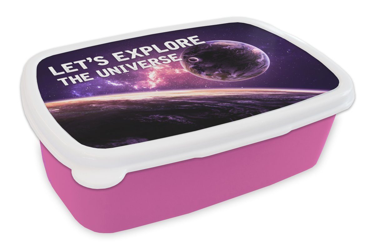 Erwachsene, MuchoWow erforschen' 'Lass Brotbox Kinder, Brotdose das für Snackbox, - Jungen Zitate Kunststoff, Universum Sprichwörter (2-tlg), - - Kunststoff -, uns Mädchen, rosa Lunchbox